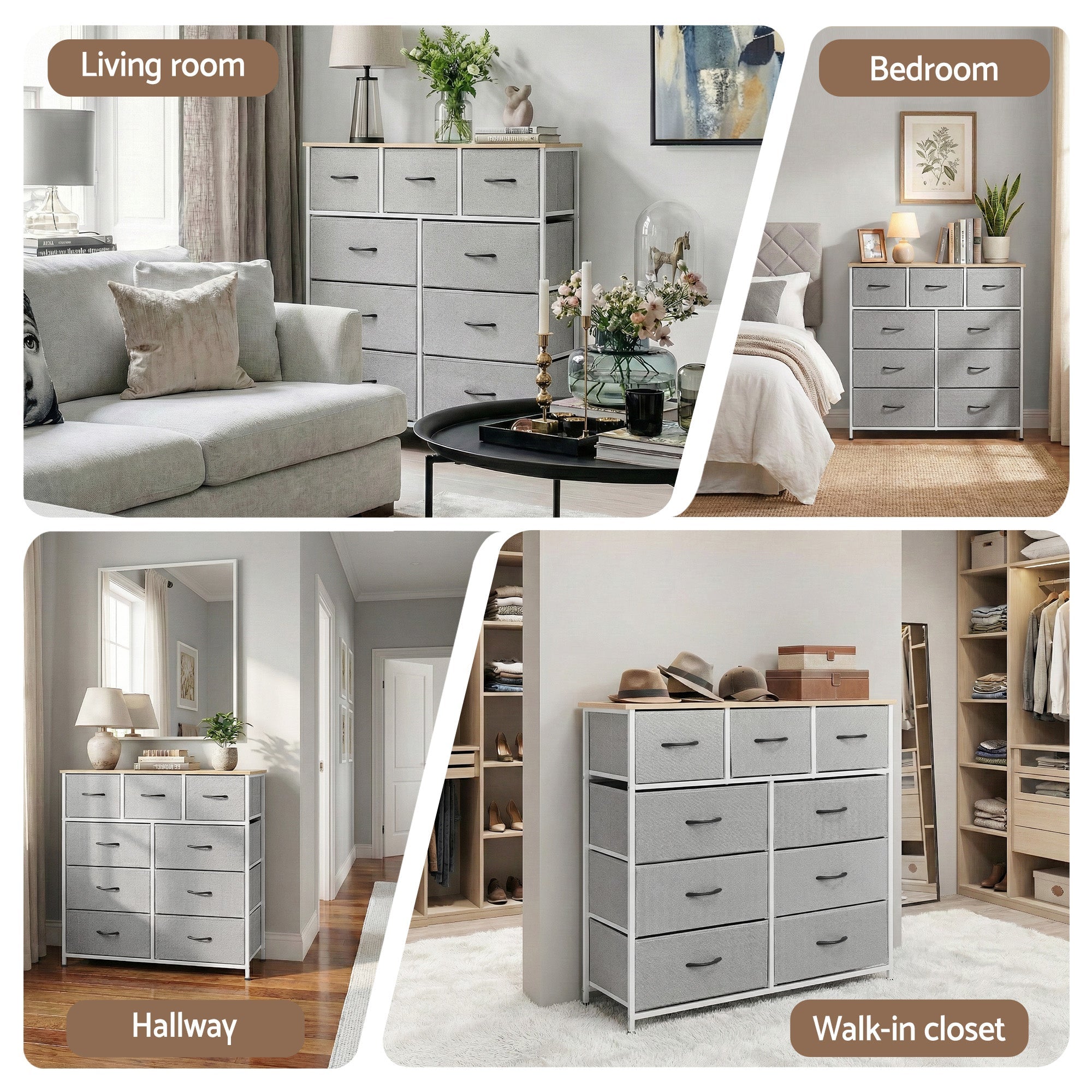 Chest of 9 Drawers Storage Dresser Tallboy Light Grey - Furniture > Bedroom > Dressers - Rivercity House & Home Co. (ABN 18 642 972 209) - Affordable Modern Furniture Australia