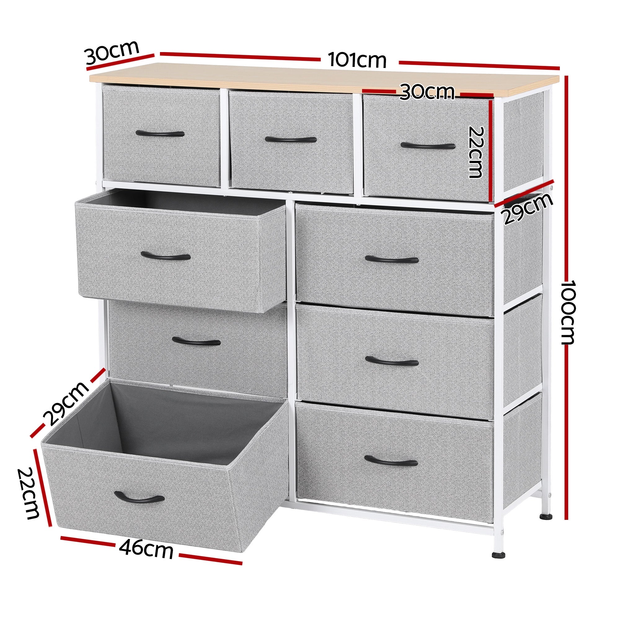 Chest of 9 Drawers Storage Dresser Tallboy Light Grey - Furniture > Bedroom > Dressers - Rivercity House & Home Co. (ABN 18 642 972 209) - Affordable Modern Furniture Australia