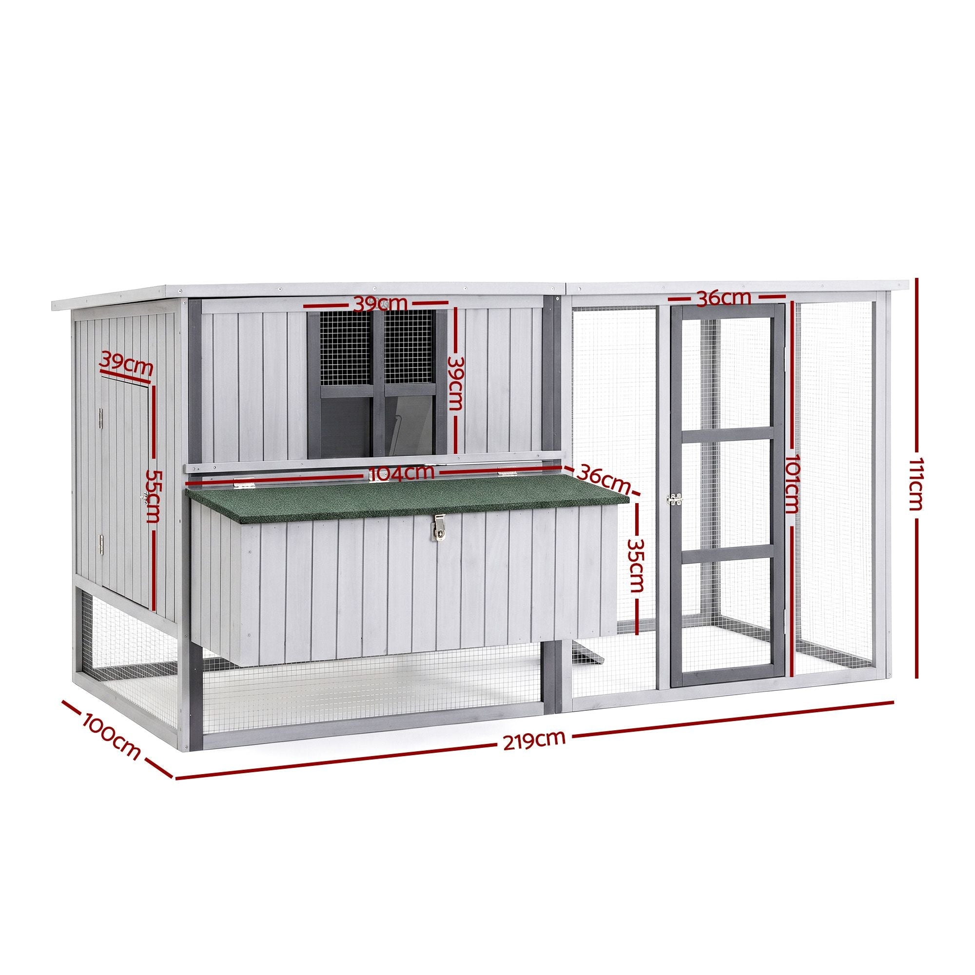 Chicken Coop 219cm Outdoor Rabbit Hutch Poultry Cage Enclosure - Light Grey - Pet Care > Coops & Hutches > Small Animal Habitats & Cages - Rivercity House & Home Co. (ABN 18 642 972 209) - Affordable Modern Furniture Australia