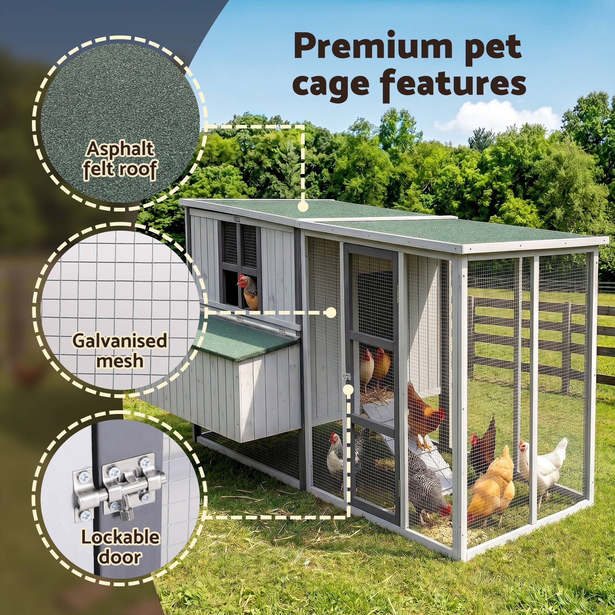 Chicken Coop 219cm Outdoor Rabbit Hutch Poultry Cage Enclosure - Light Grey - Pet Care > Coops & Hutches > Small Animal Habitats & Cages - Rivercity House & Home Co. (ABN 18 642 972 209) - Affordable Modern Furniture Australia