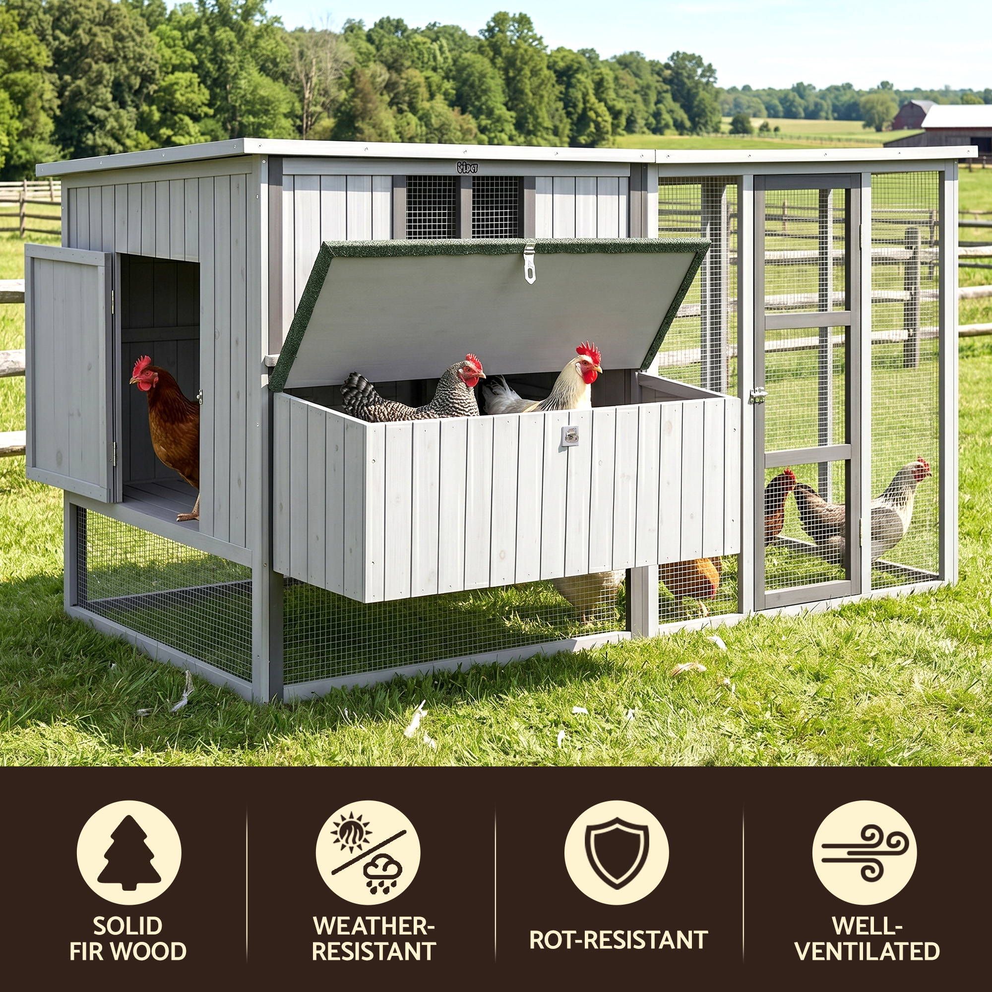 Chicken Coop 219cm Outdoor Rabbit Hutch Poultry Cage Enclosure - Light Grey - Pet Care > Coops & Hutches > Small Animal Habitats & Cages - Rivercity House & Home Co. (ABN 18 642 972 209) - Affordable Modern Furniture Australia