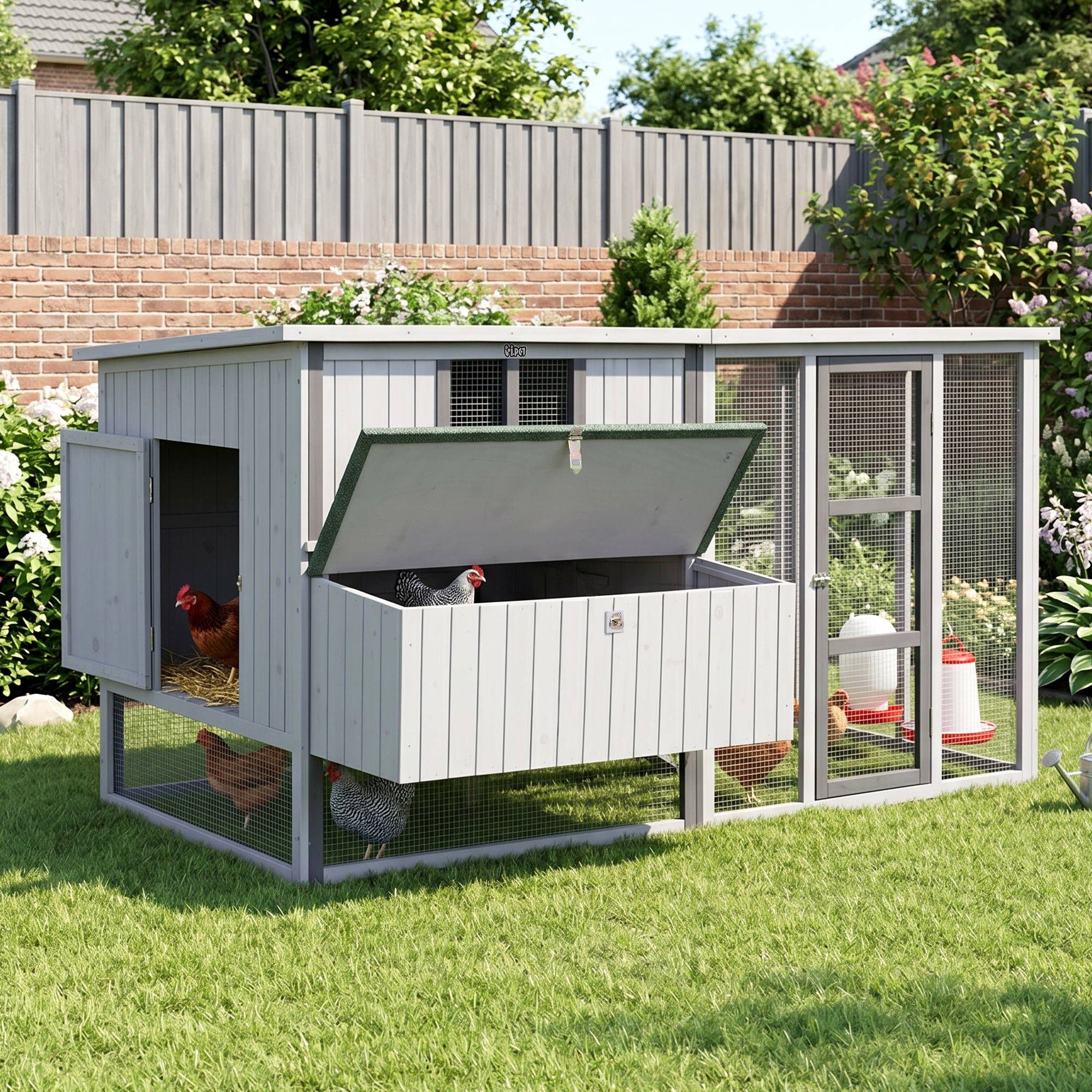 Chicken Coop 219cm Outdoor Rabbit Hutch Poultry Cage Enclosure - Light Grey - Pet Care > Coops & Hutches > Small Animal Habitats & Cages - Rivercity House & Home Co. (ABN 18 642 972 209) - Affordable Modern Furniture Australia