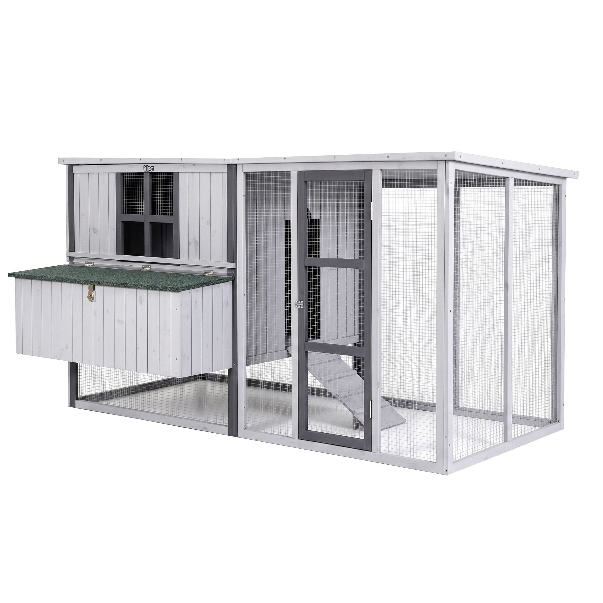 Chicken Coop 219cm Outdoor Rabbit Hutch Poultry Cage Enclosure - Light Grey - Pet Care > Coops & Hutches > Small Animal Habitats & Cages - Rivercity House & Home Co. (ABN 18 642 972 209) - Affordable Modern Furniture Australia