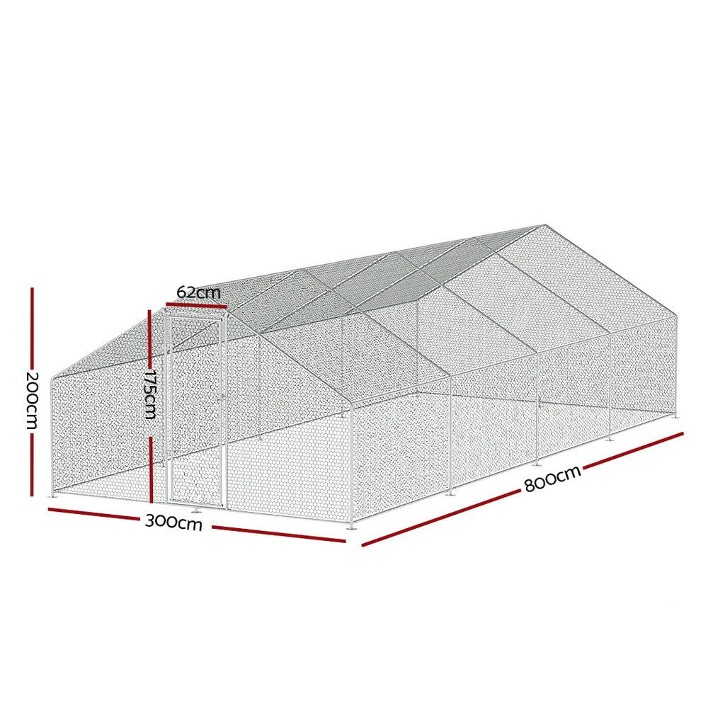 Chicken Coop Cage 3x8x2m Galvanised Steel - Pet Care > Coops & Hutches > Coop & Hutch Accessories - Rivercity House & Home Co. (ABN 18 642 972 209) - Affordable Modern Furniture Australia
