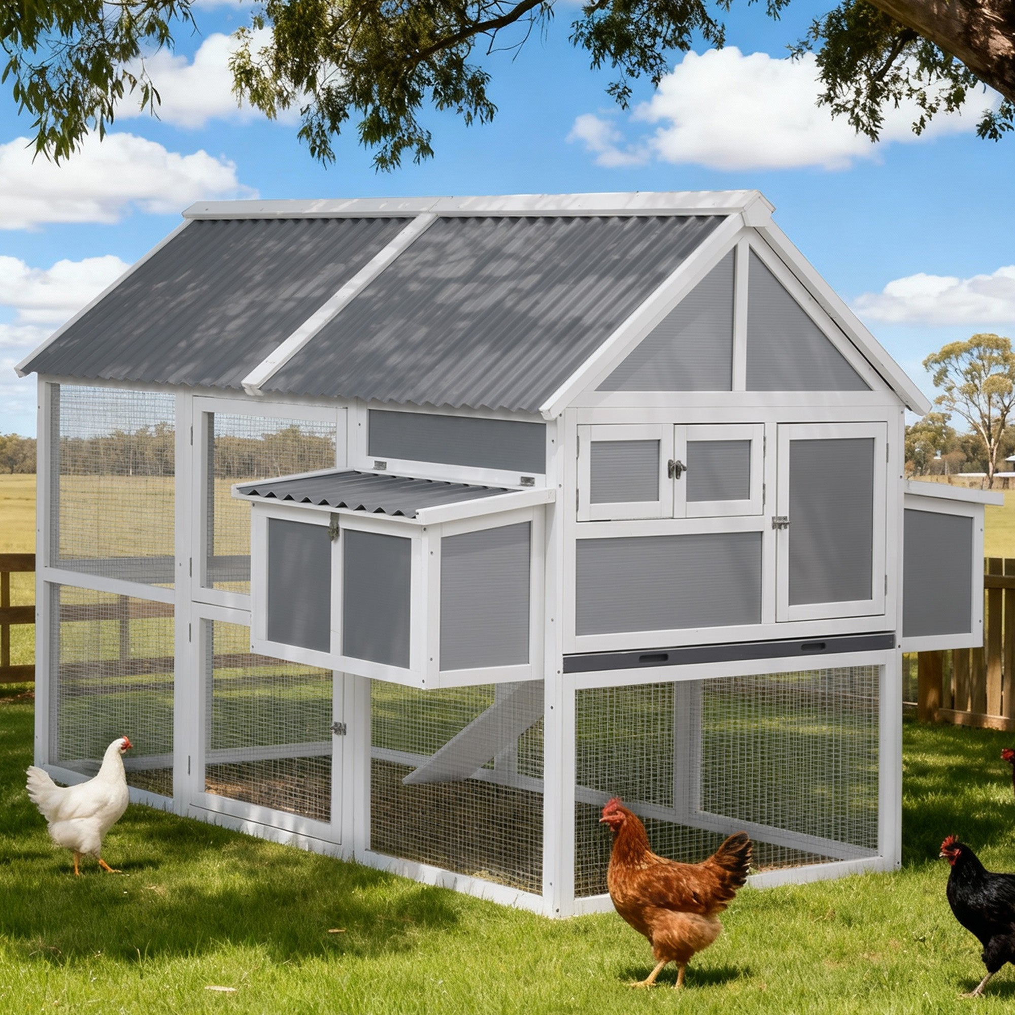 Chicken Coop Large Outdoor Rabbit Hutch Chook House Hatch Box With Run Grey White - Pet Care > Coops & Hutches > Coop & Hutch Accessories - Rivercity House & Home Co. (ABN 18 642 972 209) - Affordable Modern Furniture Australia