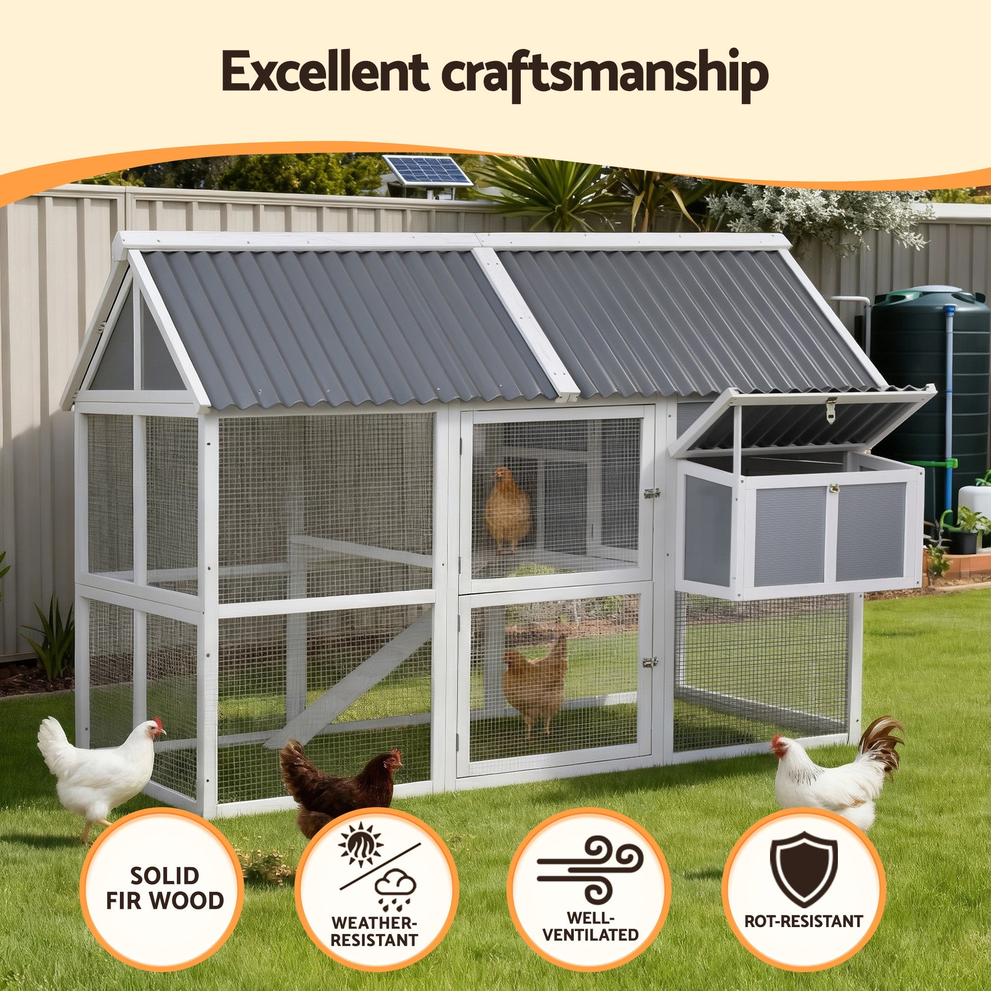 Chicken Coop Large Outdoor Rabbit Hutch Chook House Hatch Box With Run Grey White - Pet Care > Coops & Hutches > Coop & Hutch Accessories - Rivercity House & Home Co. (ABN 18 642 972 209) - Affordable Modern Furniture Australia