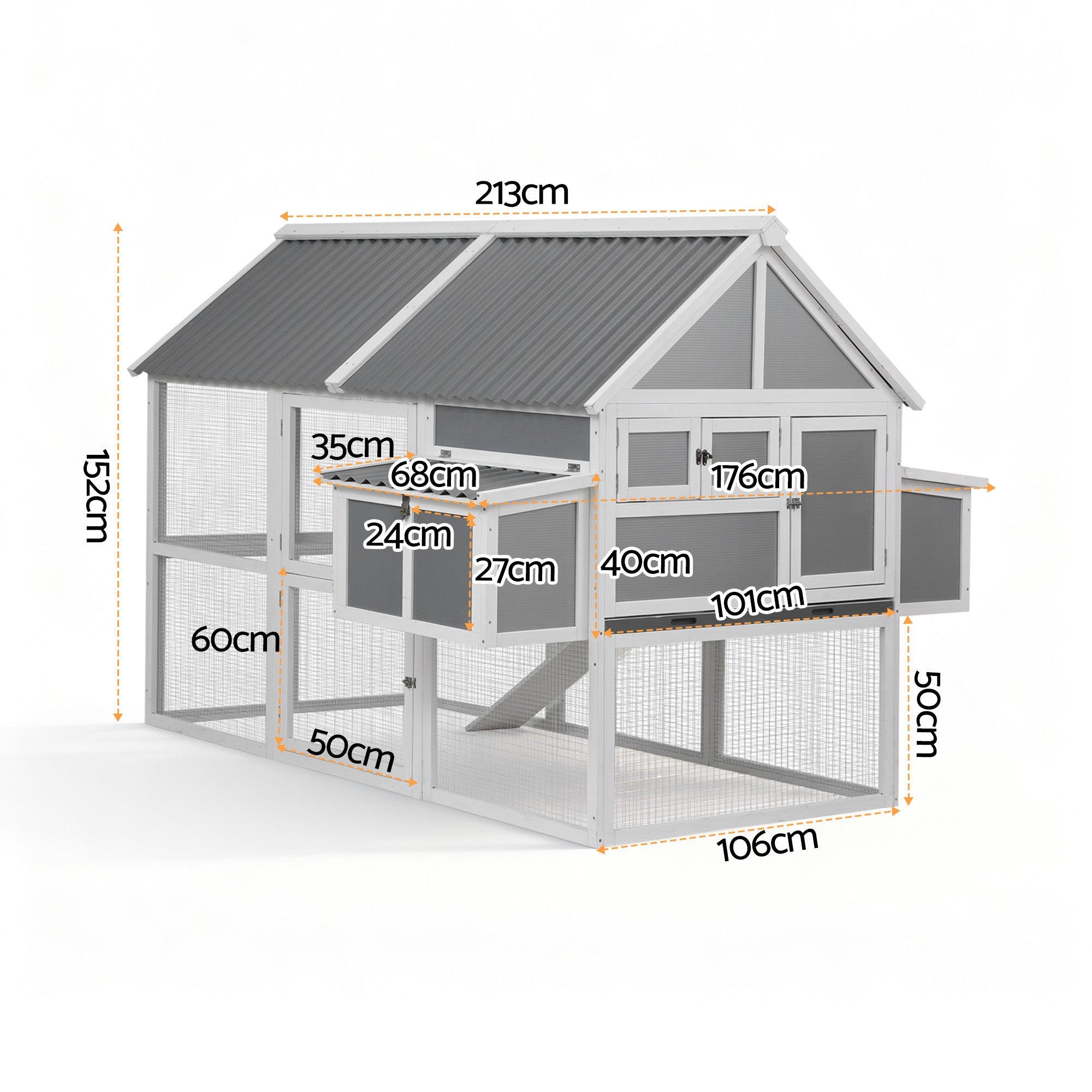 Chicken Coop Large Outdoor Rabbit Hutch Chook House Hatch Box With Run Grey White - Pet Care > Coops & Hutches > Coop & Hutch Accessories - Rivercity House & Home Co. (ABN 18 642 972 209) - Affordable Modern Furniture Australia