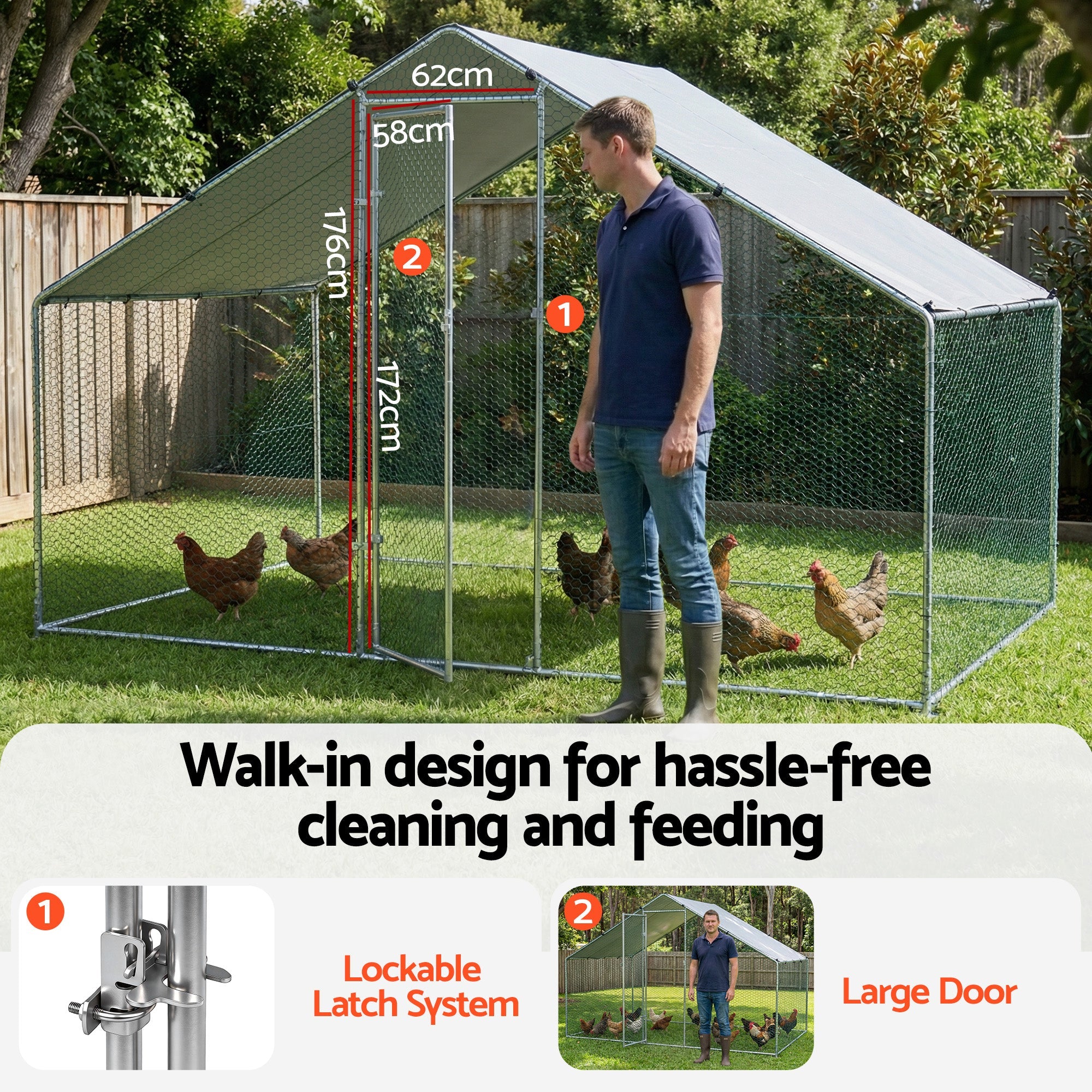 Chicken Coop Rabbit Hutch Outdoor Run Walk in Hen Cage Ferret House 3x2x2m - Pet Care > Coops & Hutches > Small Animal Habitats & Cages - Rivercity House & Home Co. (ABN 18 642 972 209) - Affordable Modern Furniture Australia
