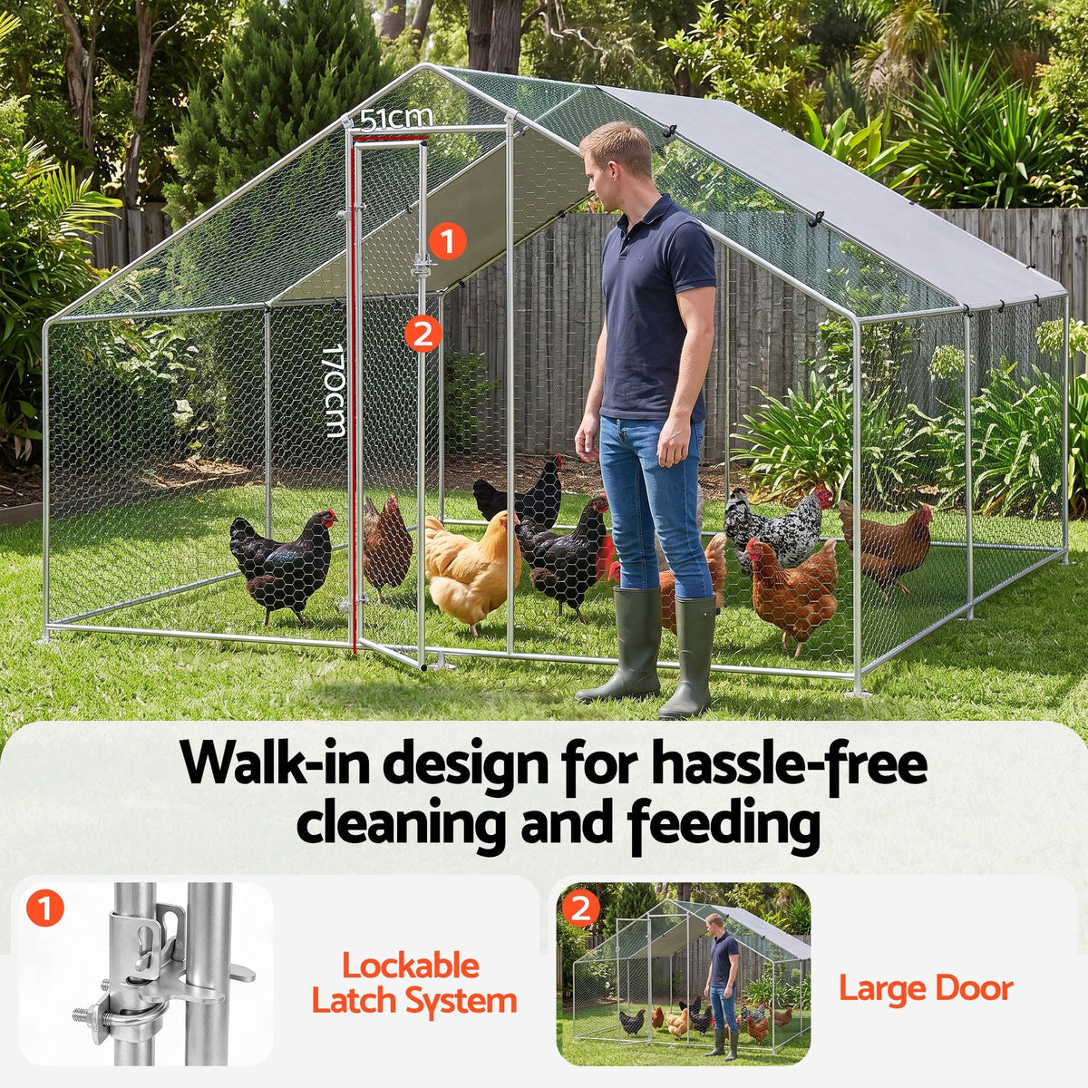 Chicken Coop Rabbit Hutch Outdoor Walk-in Run 3x3x2m with Weather-Resistant Cover - Pet Care > Coops & Hutches > Small Animal Habitats & Cages - Rivercity House & Home Co. (ABN 18 642 972 209) - Affordable Modern Furniture Australia