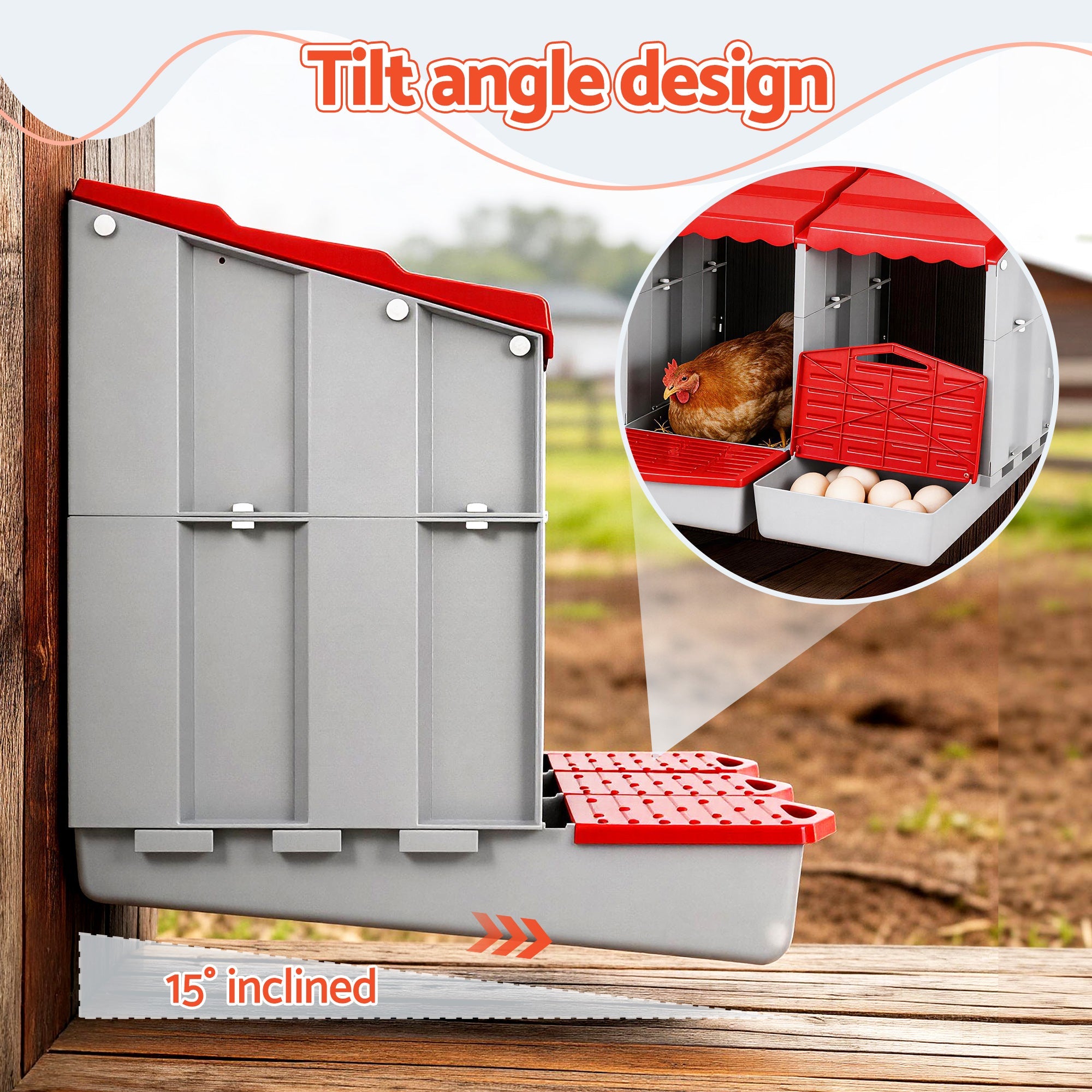 Chicken Nesting Box 3 Hole Roll Away Poultry Hen Laying Egg Hutch Red - Pet Care > Reptile & Amphibian Supplies > Reptile & Amphibian Habitats - Rivercity House & Home Co. (ABN 18 642 972 209) - Affordable Modern Furniture Australia
