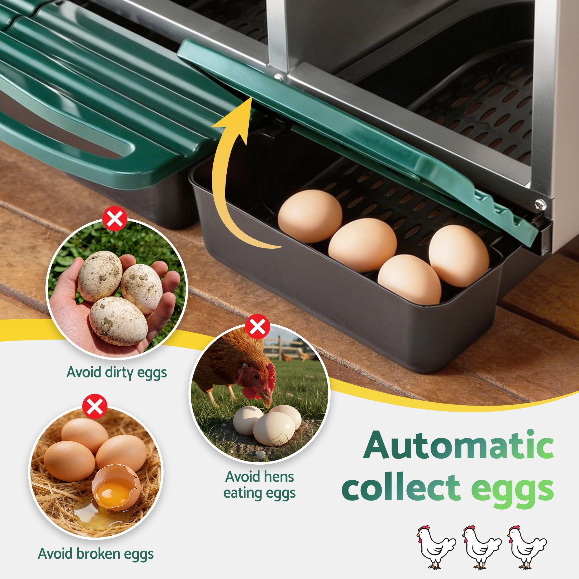 Chicken Nesting Box Roll Away 3 Holes Metal Wall Mounted Nest Box Green - Pet Care > Coops & Hutches > Small Animal Habitats & Cages - Rivercity House & Home Co. (ABN 18 642 972 209) - Affordable Modern Furniture Australia