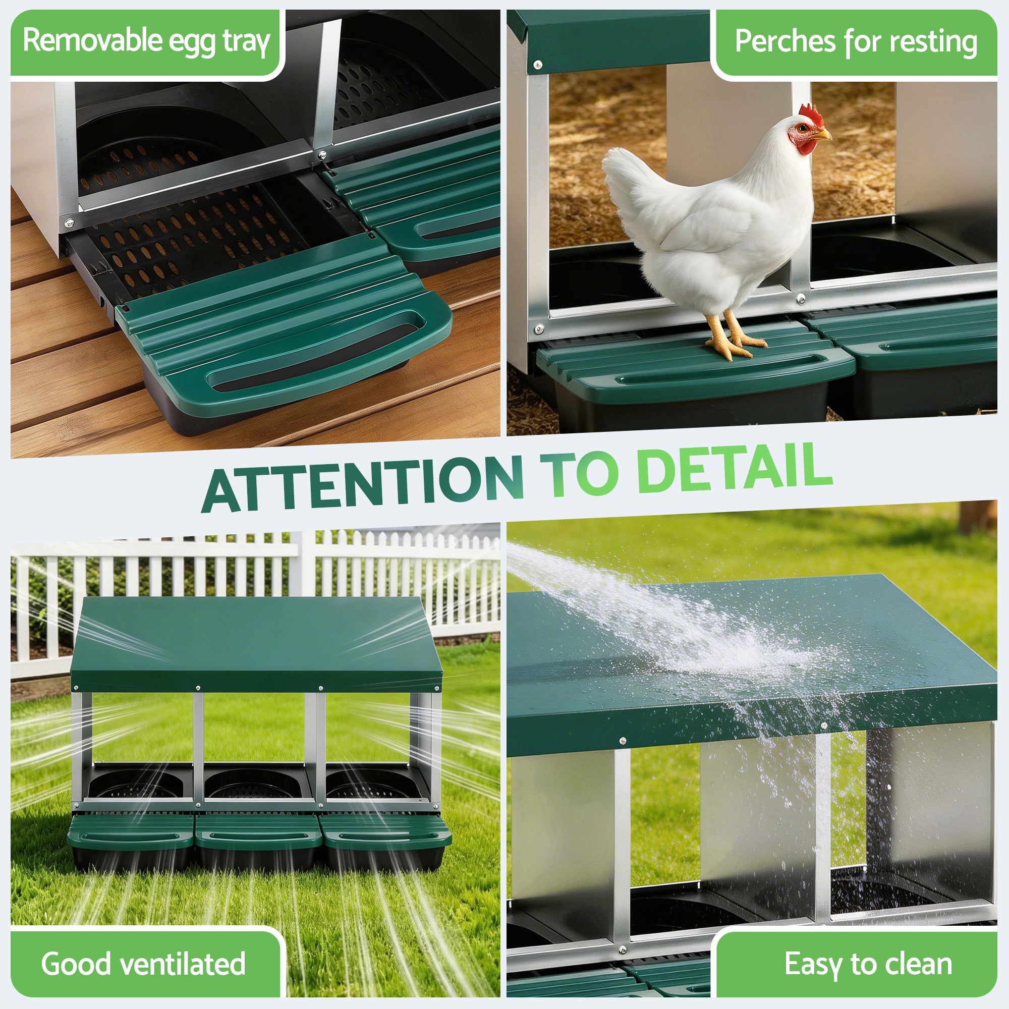 Chicken Nesting Box Roll Away 3 Holes Metal Wall Mounted Nest Box Green - Pet Care > Coops & Hutches > Small Animal Habitats & Cages - Rivercity House & Home Co. (ABN 18 642 972 209) - Affordable Modern Furniture Australia