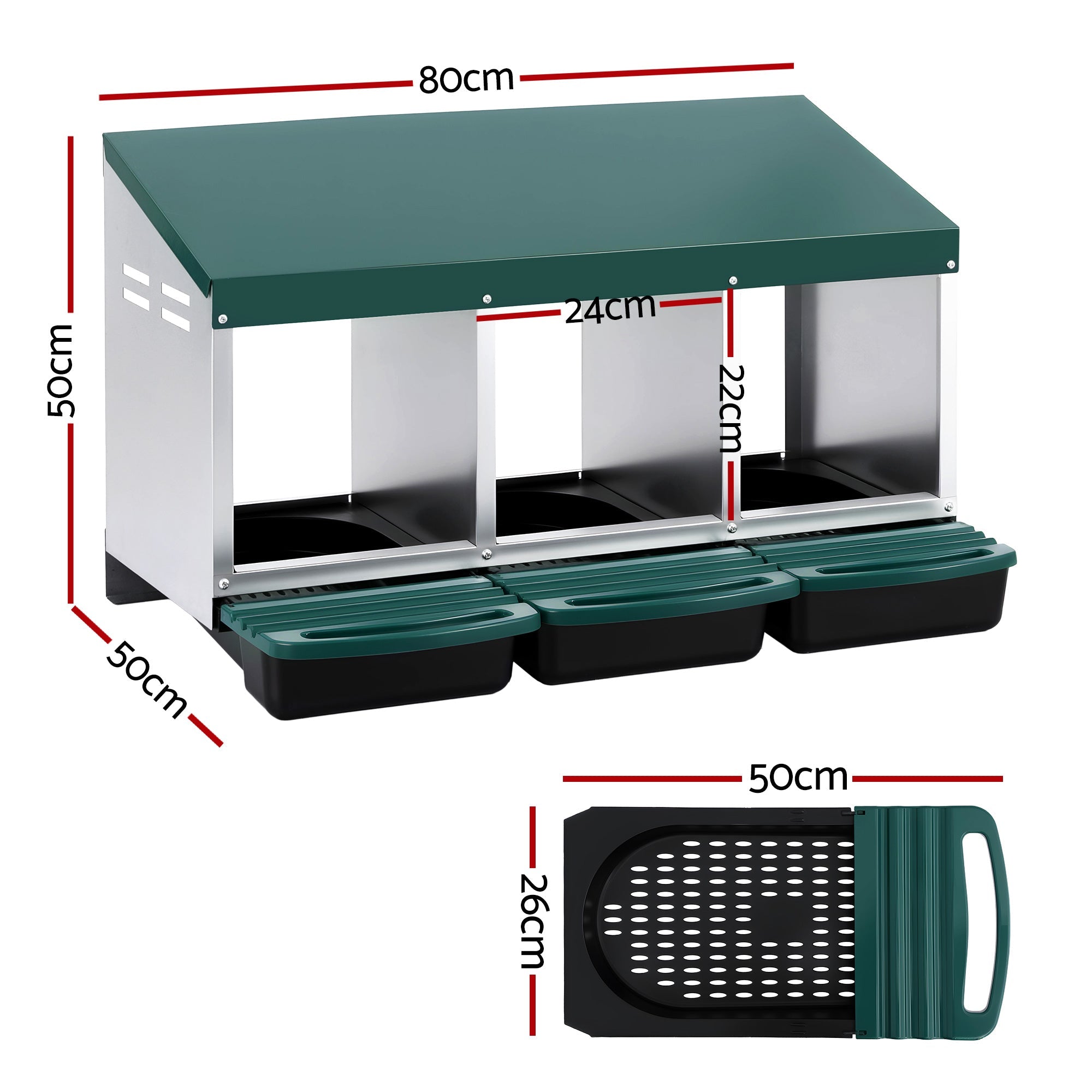 Chicken Nesting Box Roll Away 3 Holes Metal Wall Mounted Nest Box Green - Pet Care > Coops & Hutches > Small Animal Habitats & Cages - Rivercity House & Home Co. (ABN 18 642 972 209) - Affordable Modern Furniture Australia