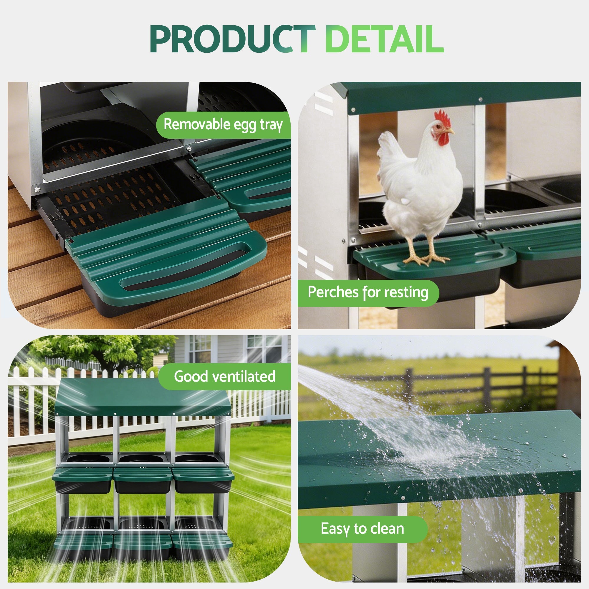 Chicken Nesting Box Roll Away Metal Nesting Box Wall Mounted 6 Holes Green - Pet Care > Coops & Hutches > Small Animal Habitats & Cages - Rivercity House & Home Co. (ABN 18 642 972 209) - Affordable Modern Furniture Australia