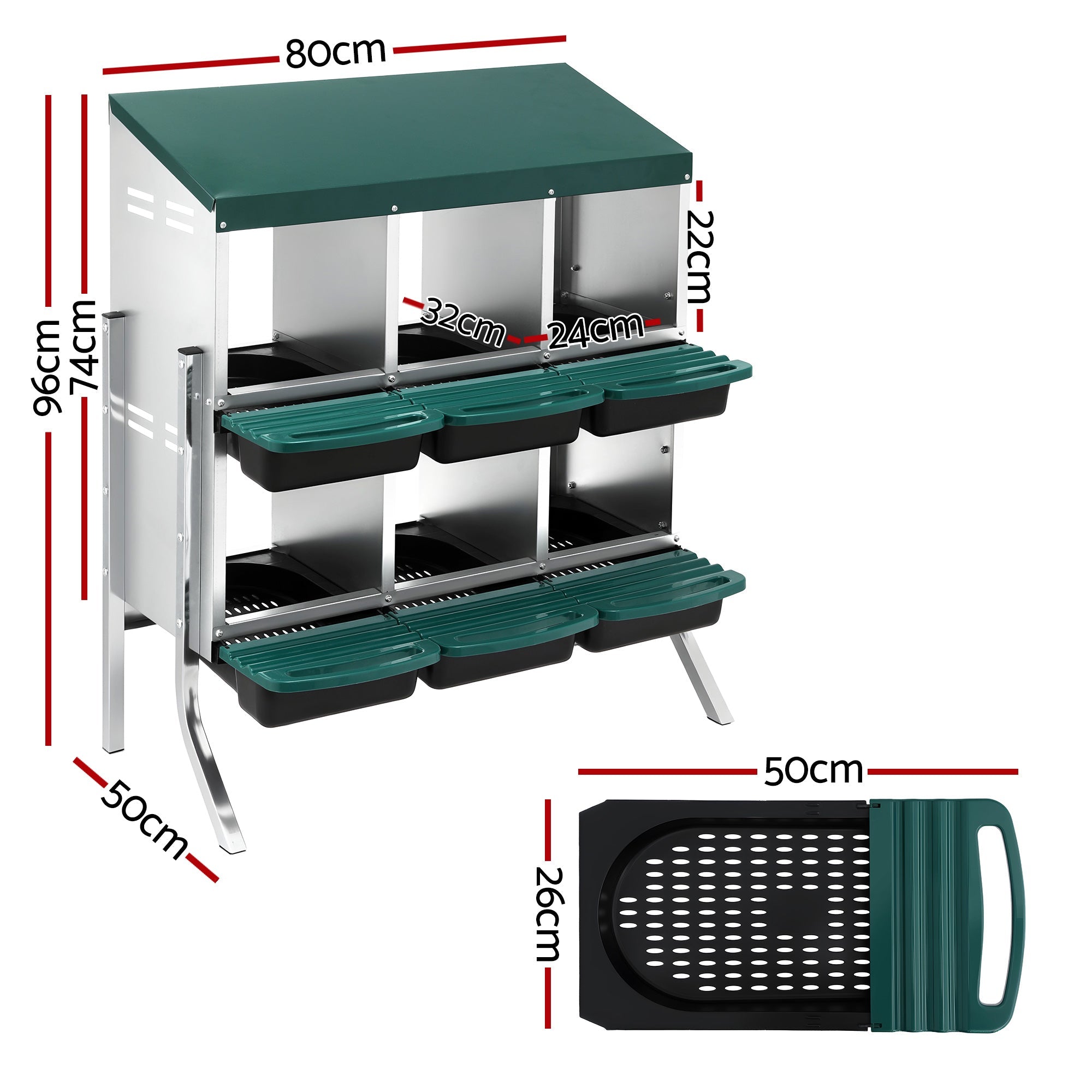 Chicken Nesting Box Roll Away Metal Nesting Box Wall Mounted 6 Holes Green - Pet Care > Coops & Hutches > Small Animal Habitats & Cages - Rivercity House & Home Co. (ABN 18 642 972 209) - Affordable Modern Furniture Australia
