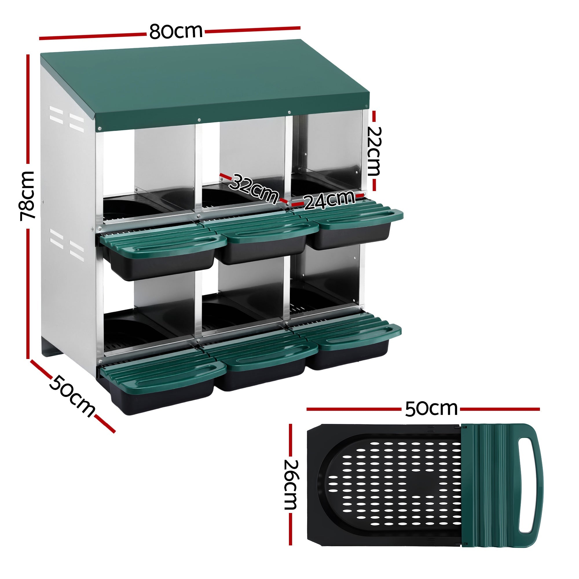 Chicken Nesting Box Roll Away Metal Nesting Box Wall Mounted 6 Holes Green - Pet Care > Coops & Hutches > Small Animal Habitats & Cages - Rivercity House & Home Co. (ABN 18 642 972 209) - Affordable Modern Furniture Australia