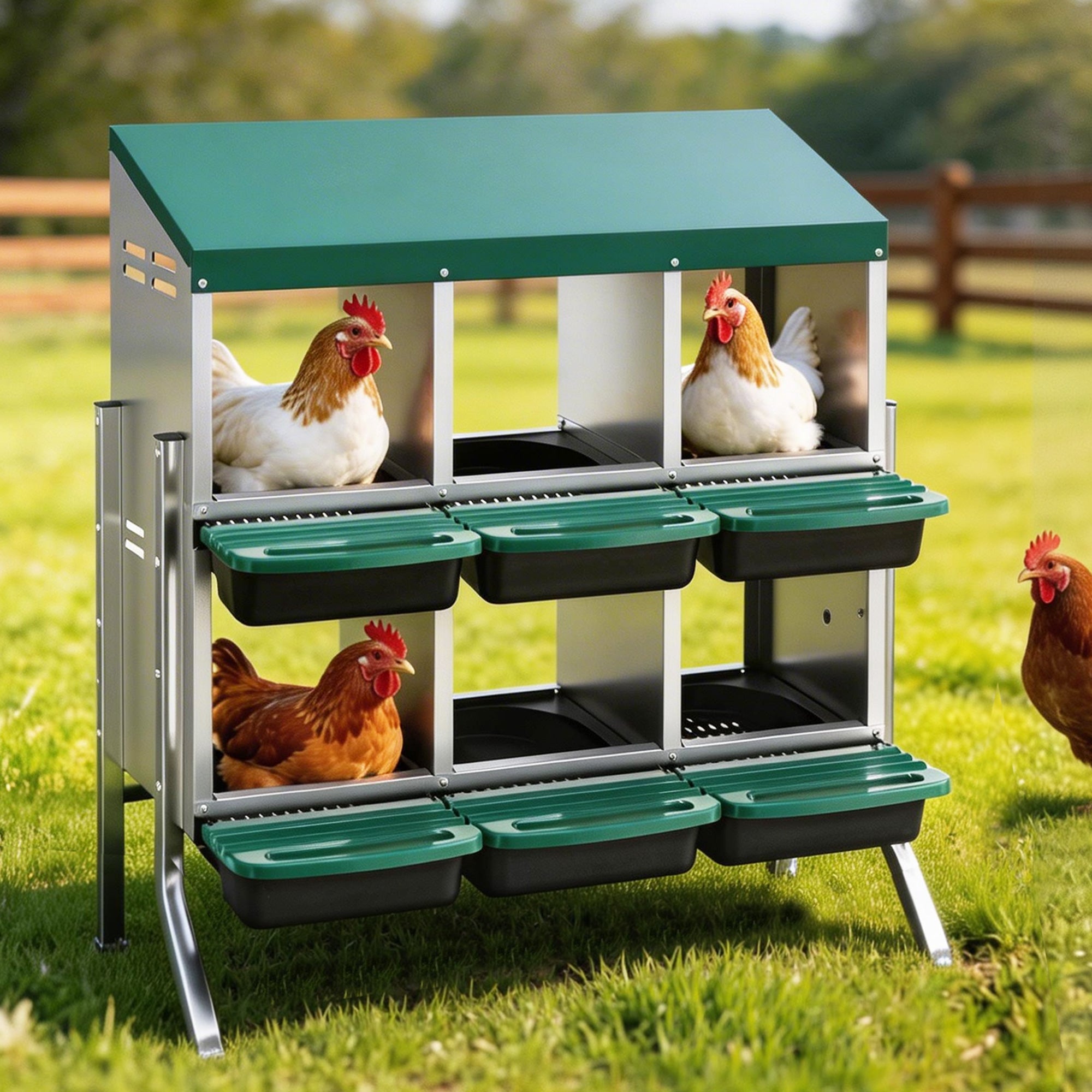 Chicken Nesting Box Roll Away Metal Nesting Box Wall Mounted 6 Holes Green - Pet Care > Coops & Hutches > Small Animal Habitats & Cages - Rivercity House & Home Co. (ABN 18 642 972 209) - Affordable Modern Furniture Australia