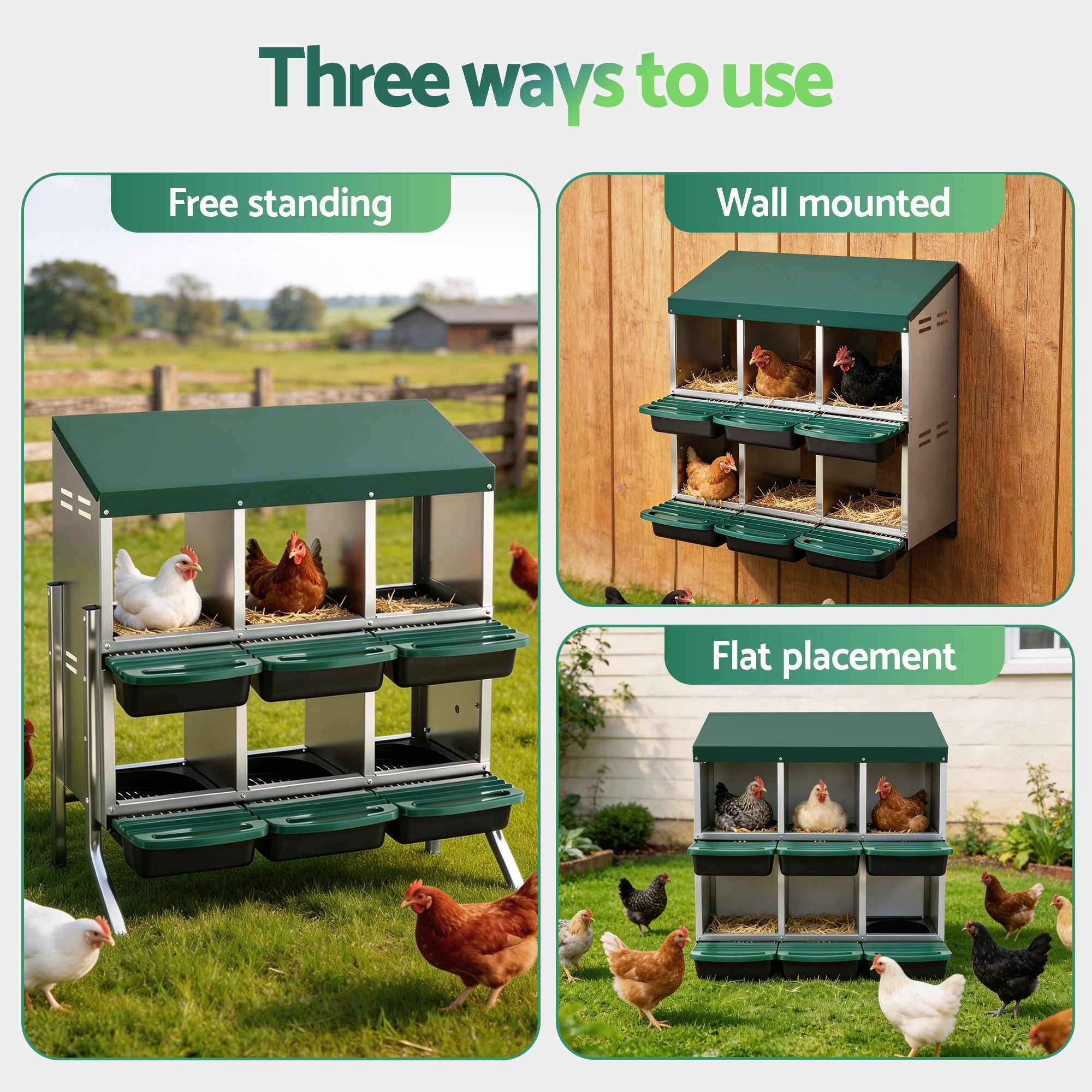 Chicken Nesting Box Roll Away Metal Nesting Box Wall Mounted 6 Holes Green - Pet Care > Coops & Hutches > Small Animal Habitats & Cages - Rivercity House & Home Co. (ABN 18 642 972 209) - Affordable Modern Furniture Australia