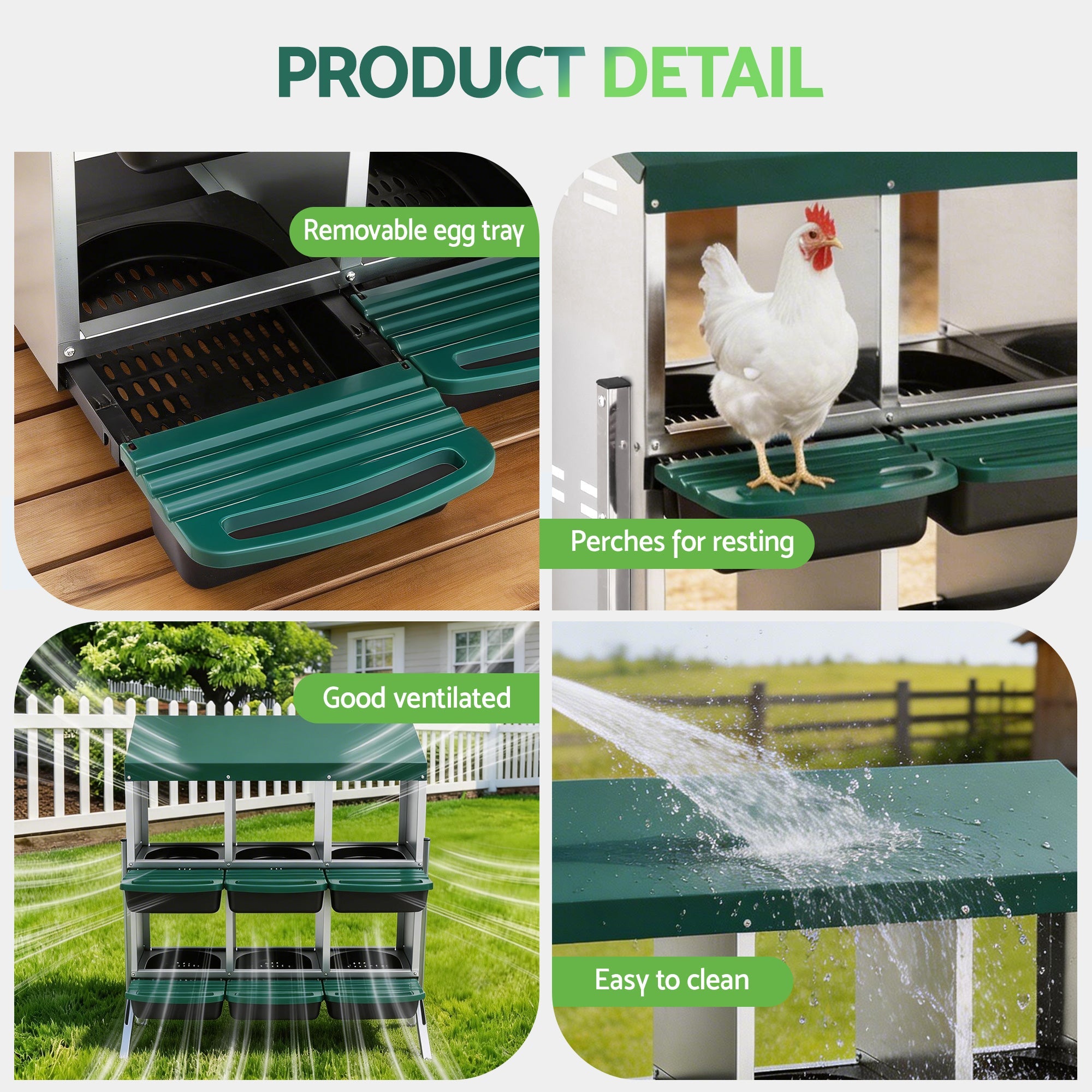 Chicken Nesting Box Roll Away Metal Nesting Box Wall Mounted 6 Holes Green - Pet Care > Coops & Hutches > Small Animal Habitats & Cages - Rivercity House & Home Co. (ABN 18 642 972 209) - Affordable Modern Furniture Australia