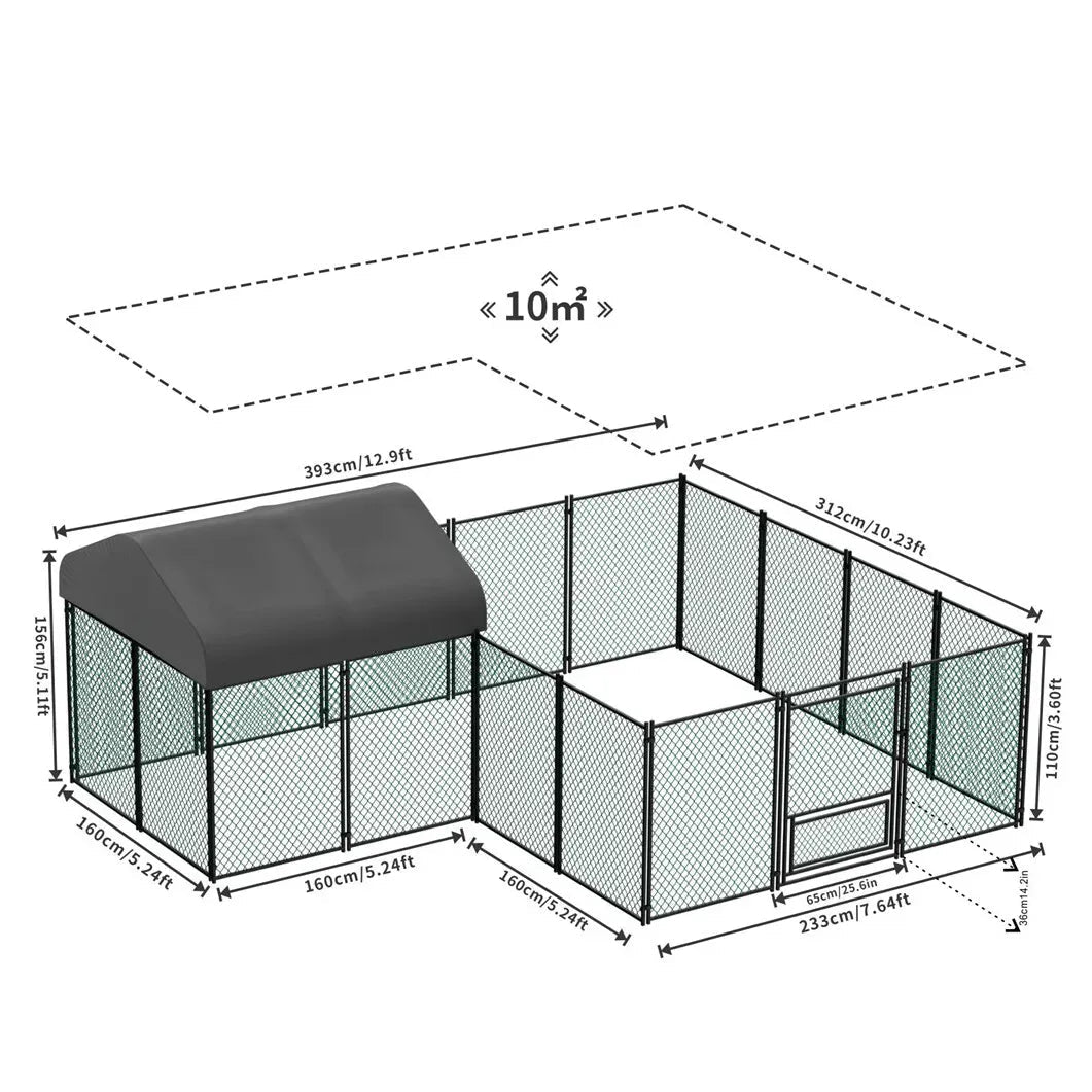 Chicken Run Coop 304.8 x 396.24 cm Covered Poultry Rabbit Hen Cage with Feeding Door - Pet Care > Coops & Hutches > Small Animal Habitats & Cages - Rivercity House & Home Co. (ABN 18 642 972 209) - Affordable Modern Furniture Australia