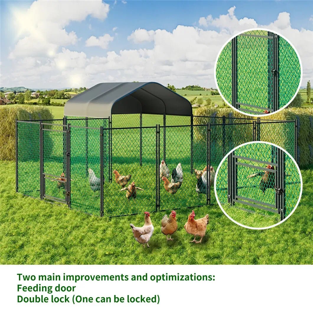Chicken Run Coop 304.8 x 396.24 cm Covered Poultry Rabbit Hen Cage with Feeding Door - Pet Care > Coops & Hutches > Small Animal Habitats & Cages - Rivercity House & Home Co. (ABN 18 642 972 209) - Affordable Modern Furniture Australia
