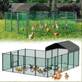 Chicken Run Coop 304.8 x 396.24 cm Covered Poultry Rabbit Hen Cage with Feeding Door - Green Silver Grey