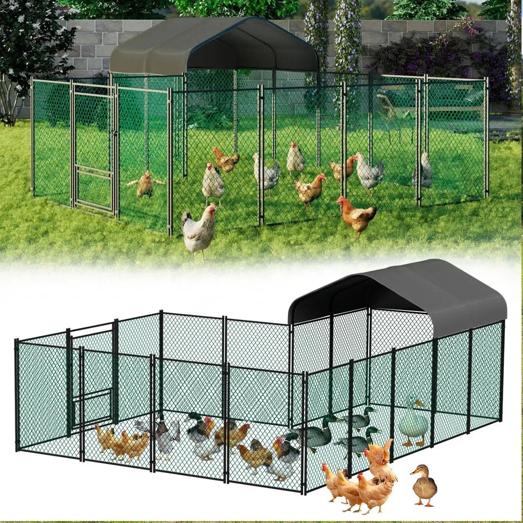 Chicken Run Coop 304.8 x 396.24 cm Covered Poultry Rabbit Hen Cage with Feeding Door - Pet Care > Coops & Hutches > Small Animal Habitats & Cages - Rivercity House & Home Co. (ABN 18 642 972 209) - Affordable Modern Furniture Australia