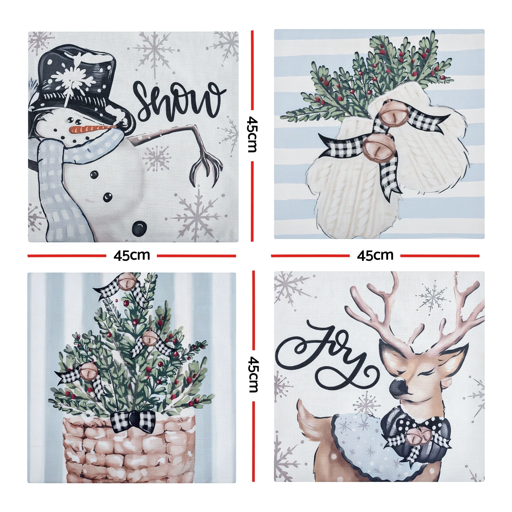 Christmas Cushion Covers Set of 4 Pillow Covers 45x45cm with 4 Cute Patterns Blue - Home & Garden > Decor > Cushions & Throws - Rivercity House & Home Co. (ABN 18 642 972 209) - Affordable Modern Furniture Australia