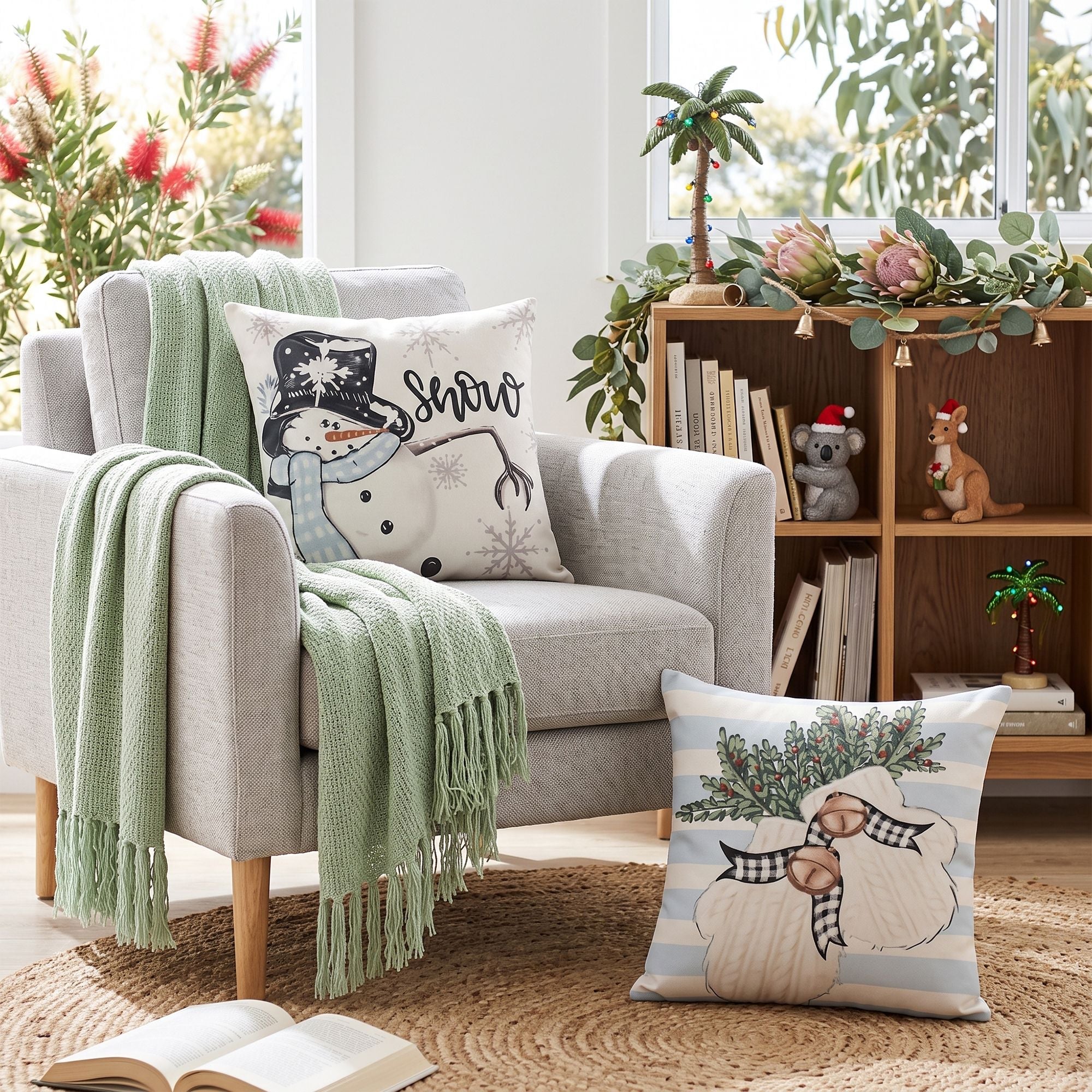 Christmas Cushion Covers Set of 4 Pillow Covers 45x45cm with 4 Cute Patterns Blue - Home & Garden > Decor > Cushions & Throws - Rivercity House & Home Co. (ABN 18 642 972 209) - Affordable Modern Furniture Australia