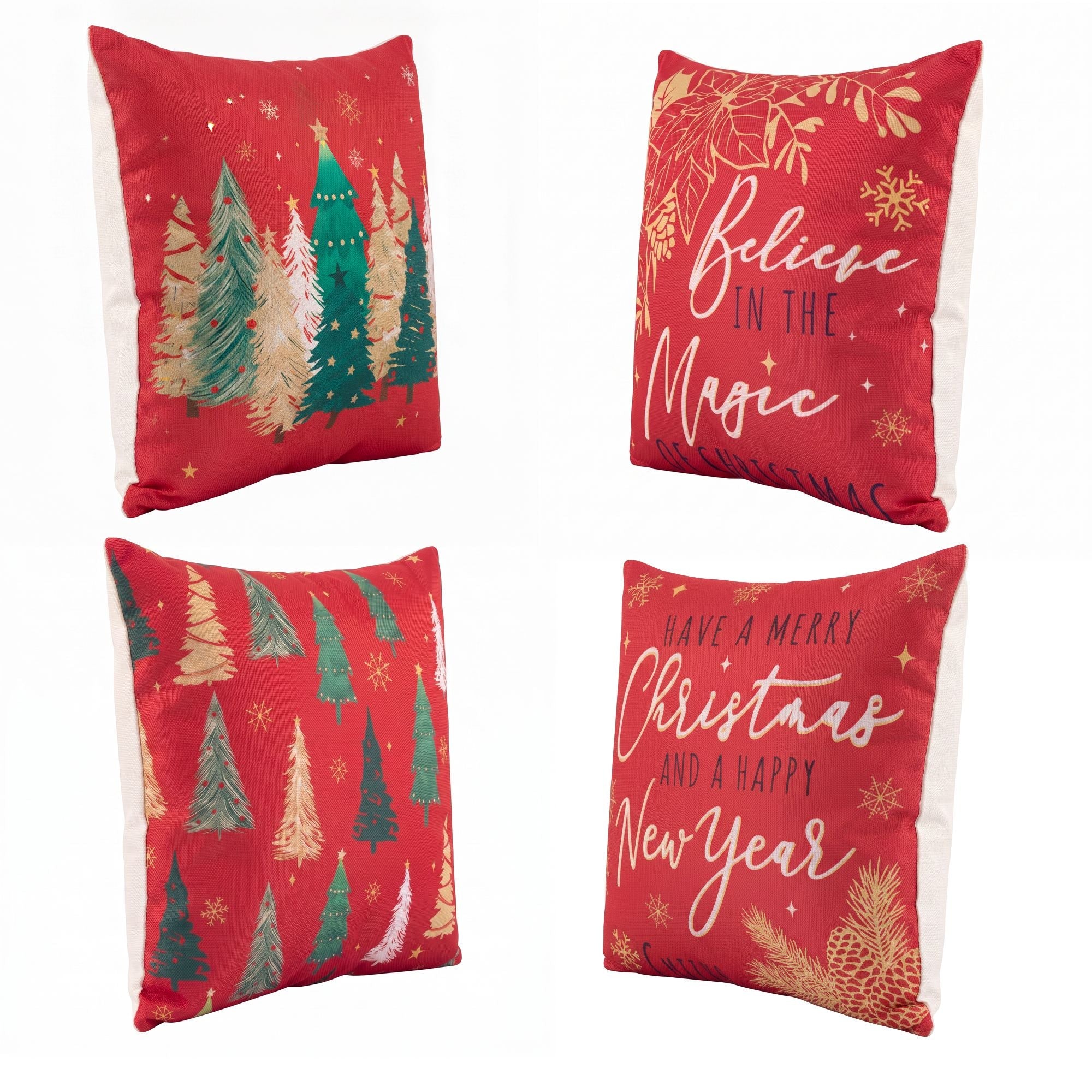 Christmas Cushion Covers Set of 4 Pillow Covers 45x45cm with 4 Cute Patterns Red - Home & Garden > Decor > Cushions & Throws - Rivercity House & Home Co. (ABN 18 642 972 209) - Affordable Modern Furniture Australia