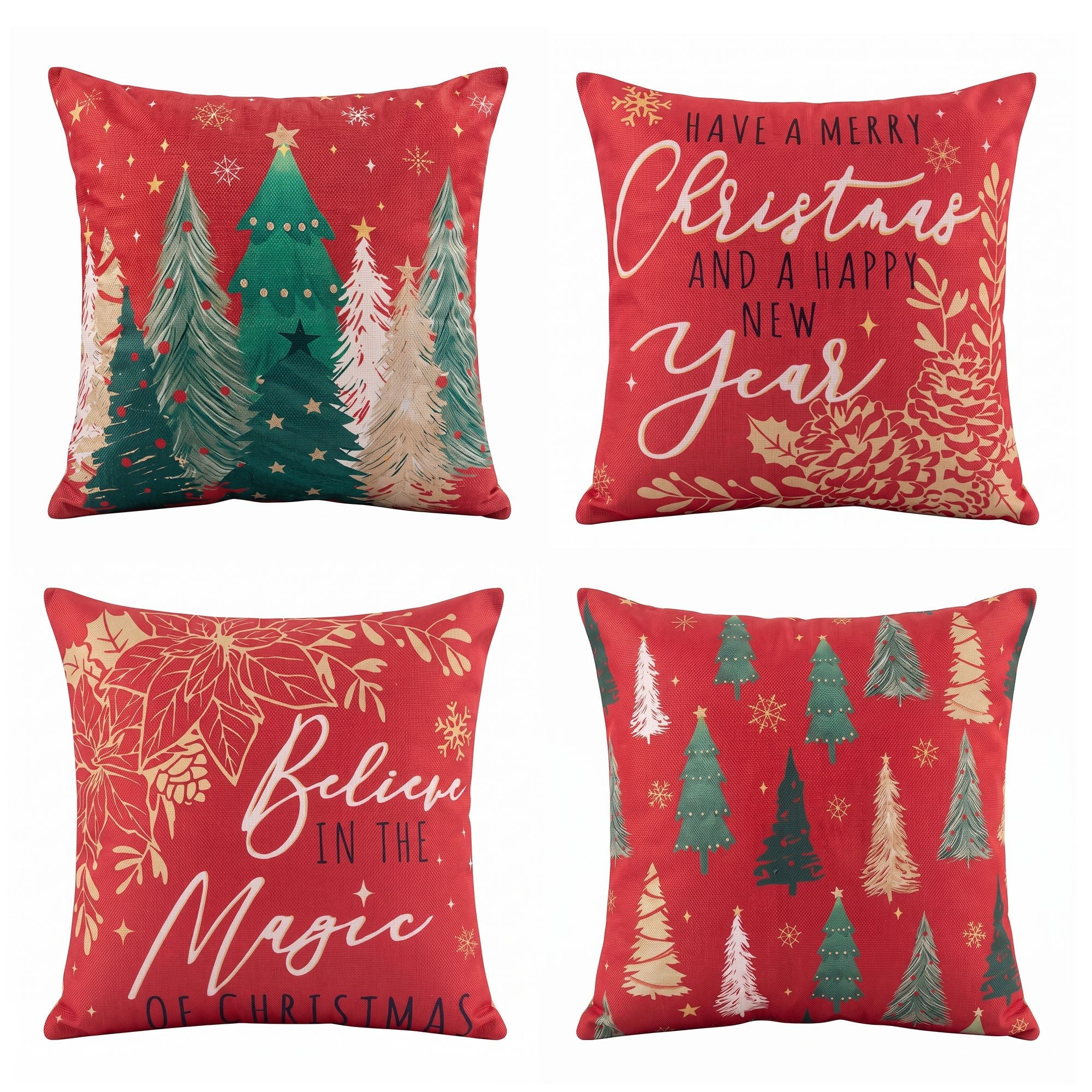 Christmas Cushion Covers Set of 4 Pillow Covers 45x45cm with 4 Cute Patterns Red - Home & Garden > Decor > Cushions & Throws - Rivercity House & Home Co. (ABN 18 642 972 209) - Affordable Modern Furniture Australia