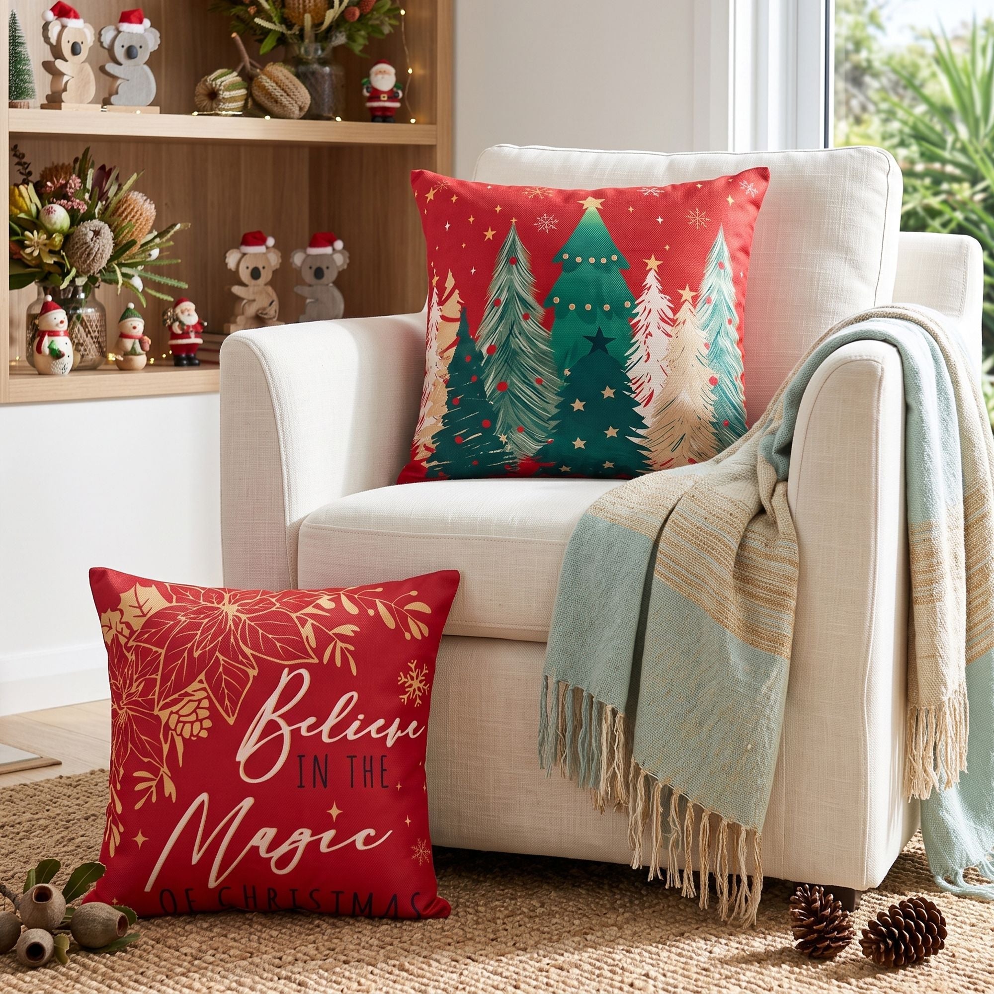 Christmas Cushion Covers Set of 4 Pillow Covers 45x45cm with 4 Cute Patterns Red - Home & Garden > Decor > Cushions & Throws - Rivercity House & Home Co. (ABN 18 642 972 209) - Affordable Modern Furniture Australia