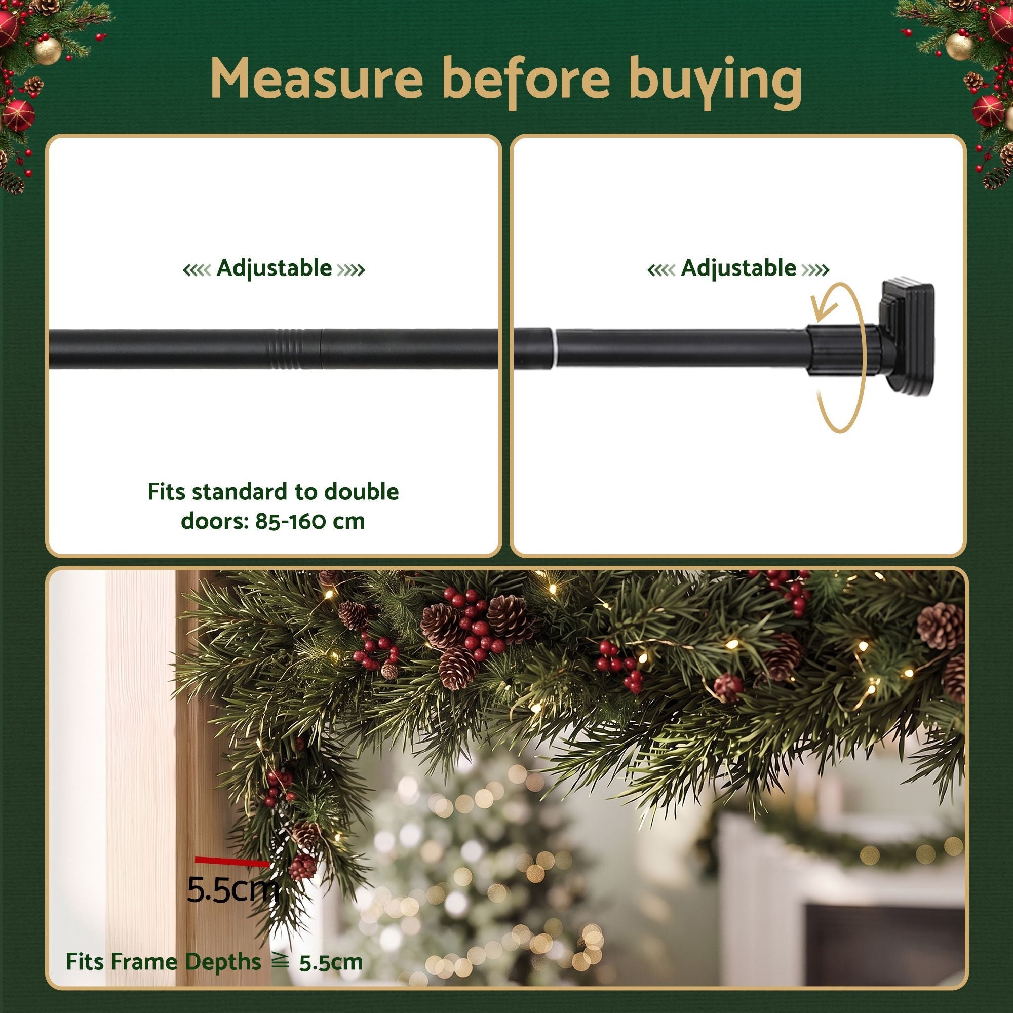 Christmas Garland Hook Wreath Hanger Fits 85-160CM Door No Drill - Occasions > Christmas > Christmas Wreaths & Garlands - Rivercity House & Home Co. (ABN 18 642 972 209) - Affordable Modern Furniture Australia