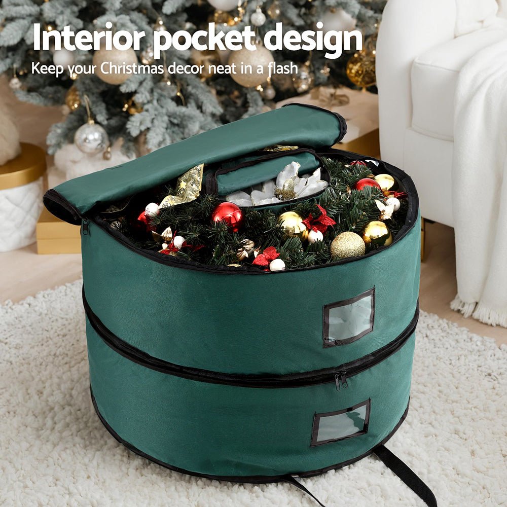 Christmas Garland Wreath Storage Bag 2 - Tier Ornaments Holder 60cm - Occasions > Christmas > Christmas Decorations - Rivercity House & Home Co. (ABN 18 642 972 209) - Affordable Modern Furniture Australia