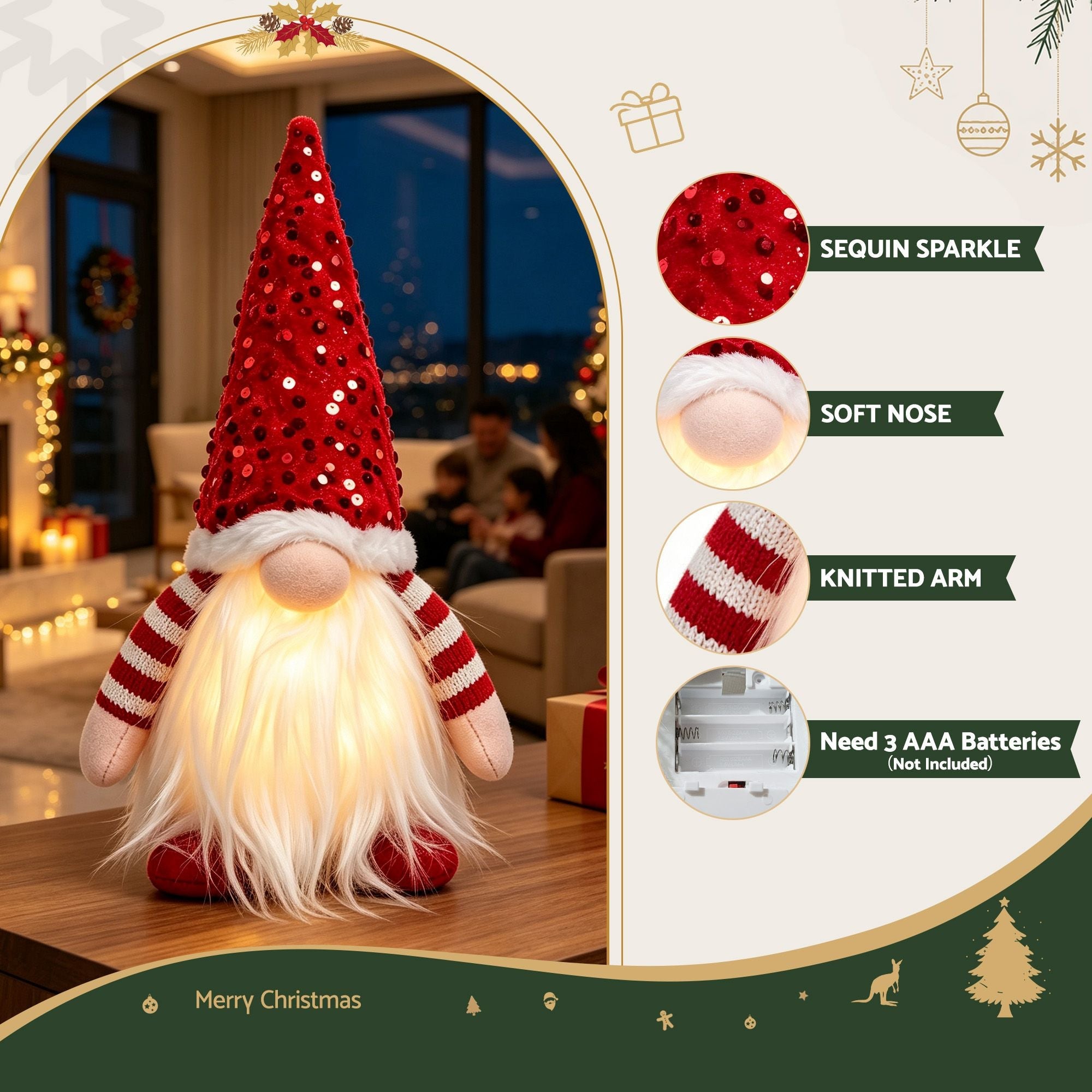 Christmas Gnomes Light Up Christmas Decorations Plush Goblin Set of 3 Warm White - Occasions > Christmas > Christmas Decorations - Rivercity House & Home Co. (ABN 18 642 972 209) - Affordable Modern Furniture Australia