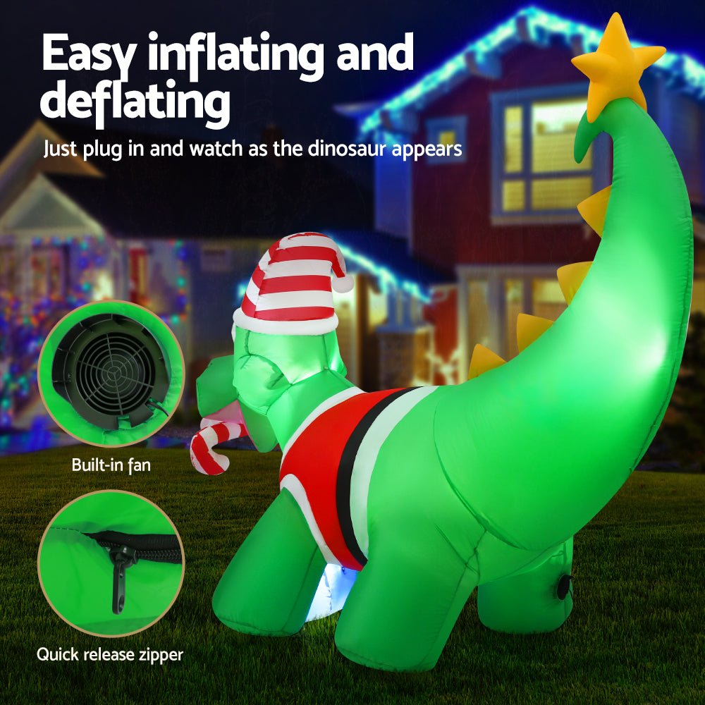 Christmas Inflatable Dinosaur 1.86M Height LED Decorations Illuminated - Occasions > Christmas > Christmas Decorations - Rivercity House & Home Co. (ABN 18 642 972 209) - Affordable Modern Furniture Australia