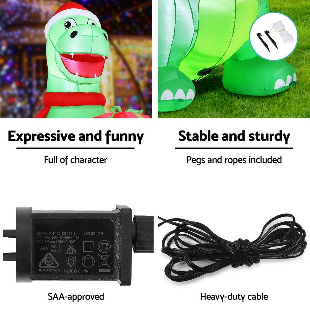Christmas Inflatable Dinosaur 1.8M Height LED Decorations Illuminated - Occasions > Christmas > Christmas Decorations - Rivercity House & Home Co. (ABN 18 642 972 209) - Affordable Modern Furniture Australia