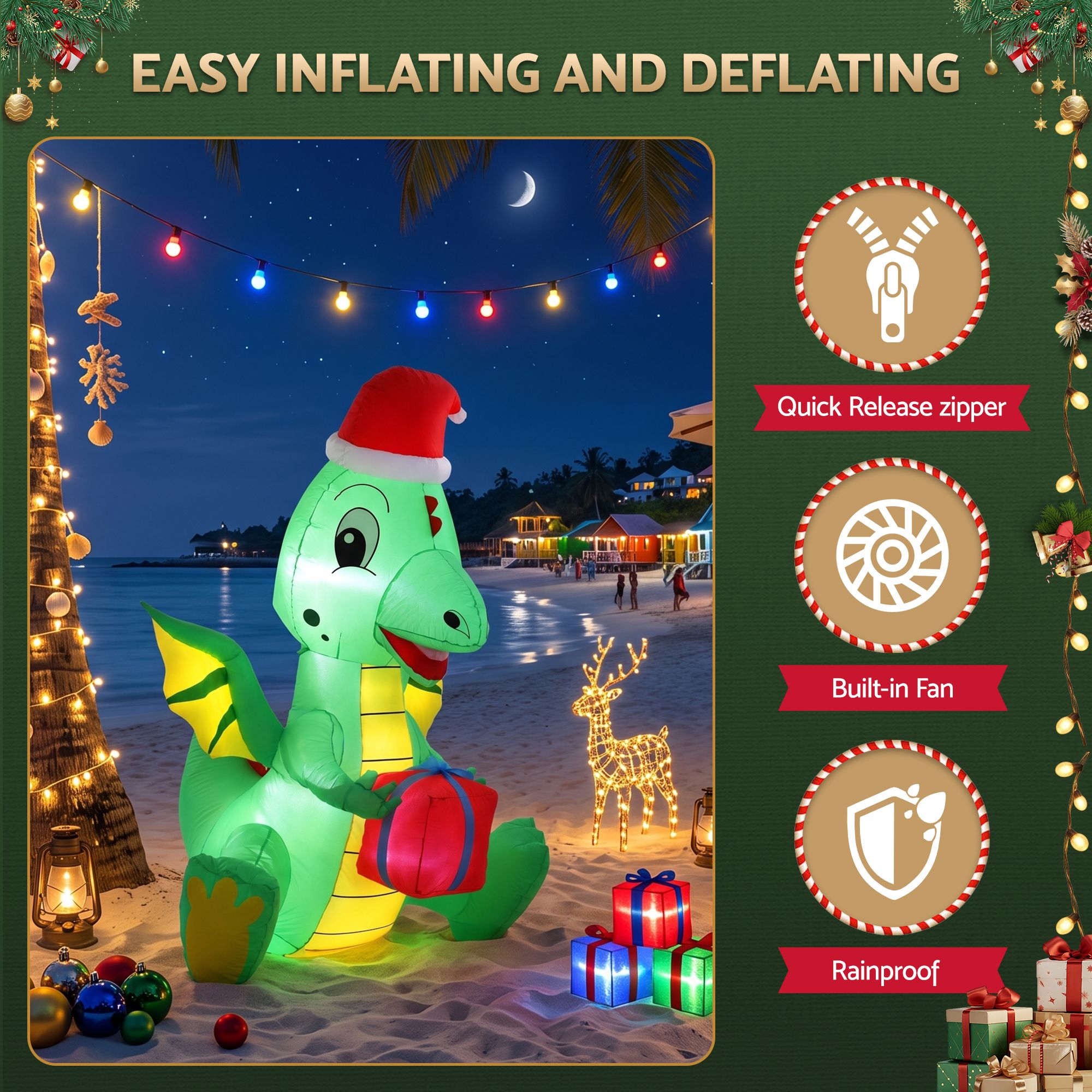 Christmas Inflatable Dragon 1.8M Height LED Outdoor Decorations Illuminated - Occasions > Christmas > Outdoor Decorations & Lights - Rivercity House & Home Co. (ABN 18 642 972 209) - Affordable Modern Furniture Australia
