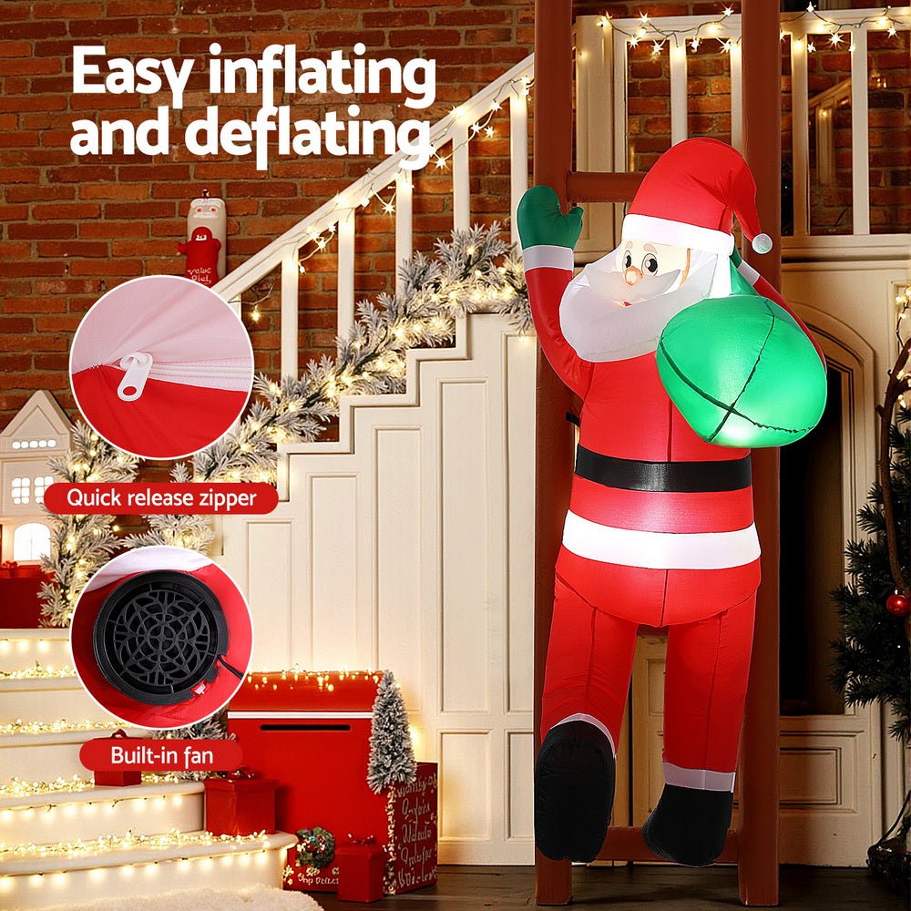 Christmas Inflatable Santa Climbing Ladder 2.45M Height LED Decorations Illuminated - Occasions > Costumes > Costumes & Accessories - Rivercity House & Home Co. (ABN 18 642 972 209) - Affordable Modern Furniture Australia