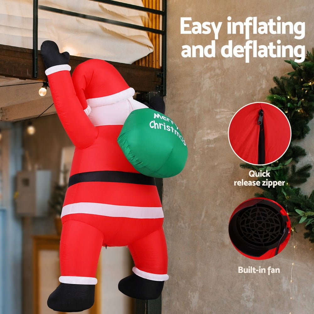 Christmas Inflatable Santa Climbing LED Illuminated Decorations 1.9M - Occasions > Christmas > Outdoor Decorations & Lights - Rivercity House & Home Co. (ABN 18 642 972 209) - Affordable Modern Furniture Australia