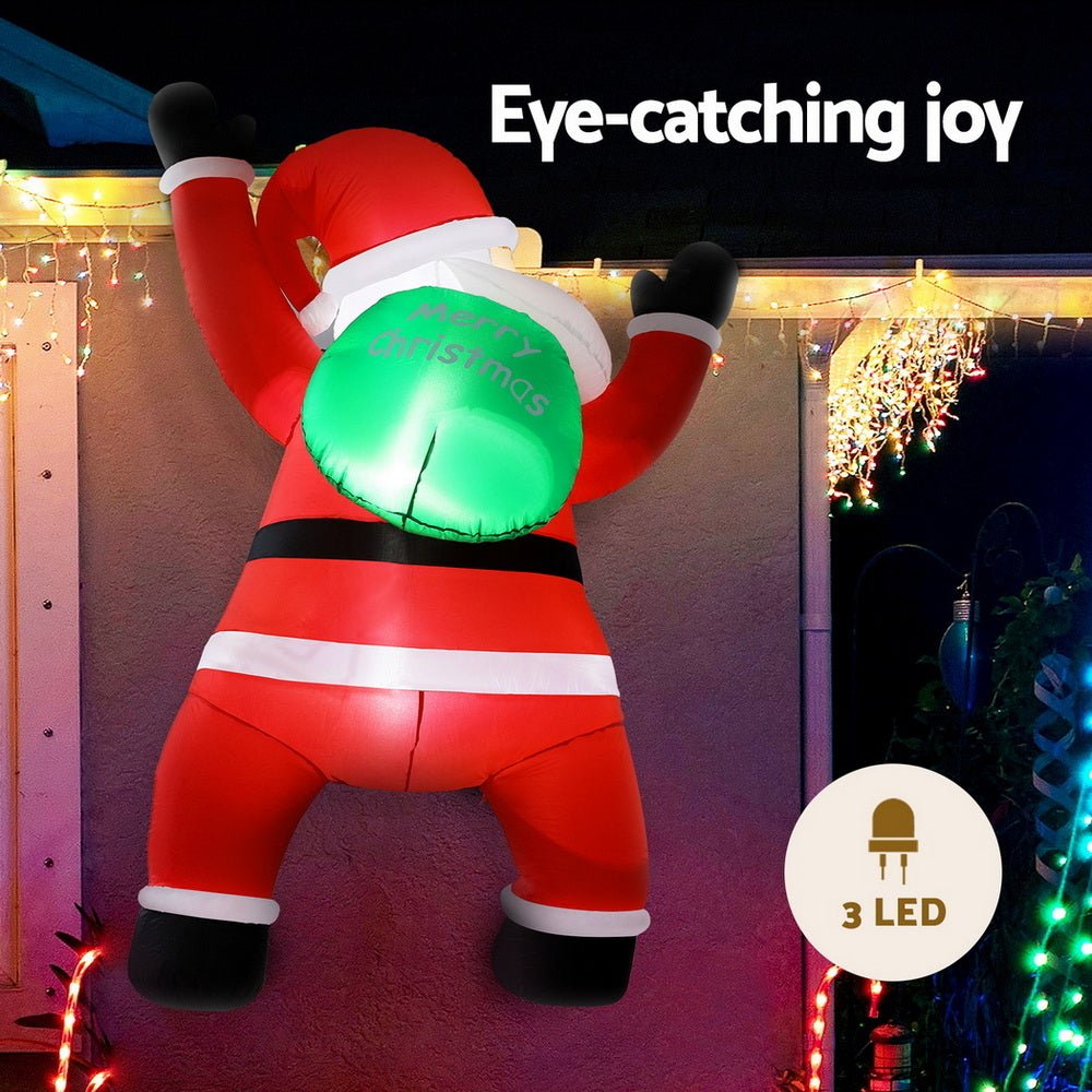 Christmas Inflatable Santa Climbing LED Illuminated Decorations 1.9M - Occasions > Christmas > Outdoor Decorations & Lights - Rivercity House & Home Co. (ABN 18 642 972 209) - Affordable Modern Furniture Australia