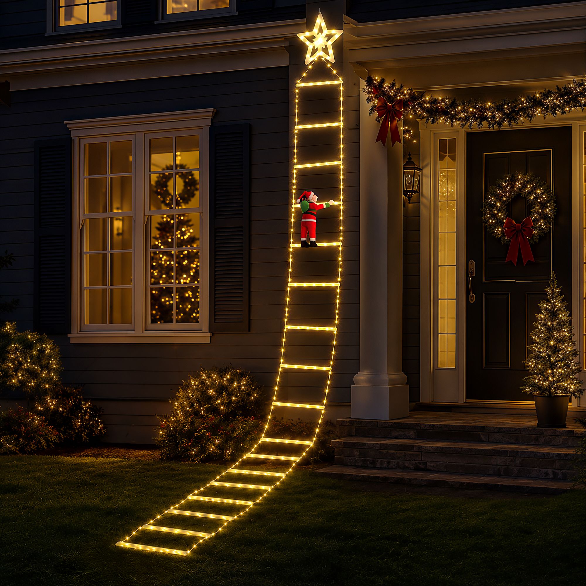 Christmas Ladder Lights Santa 3.4m 328LED Hanging Decor Warm White - Occasions > Christmas > Outdoor Decorations & Lights - Rivercity House & Home Co. (ABN 18 642 972 209) - Affordable Modern Furniture Australia