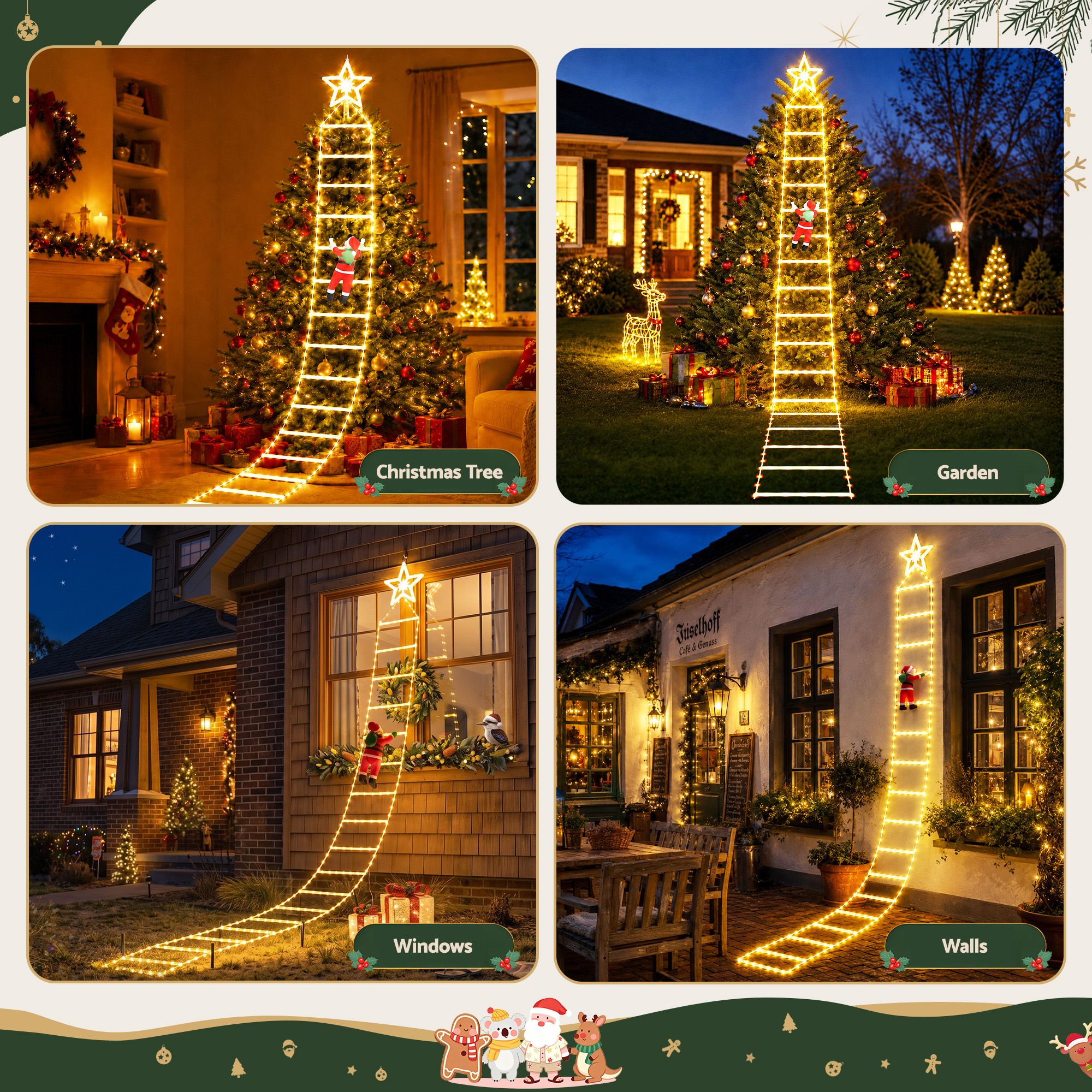 Christmas Ladder Lights Santa 3.4m 328LED Hanging Decor Warm White - Occasions > Christmas > Outdoor Decorations & Lights - Rivercity House & Home Co. (ABN 18 642 972 209) - Affordable Modern Furniture Australia