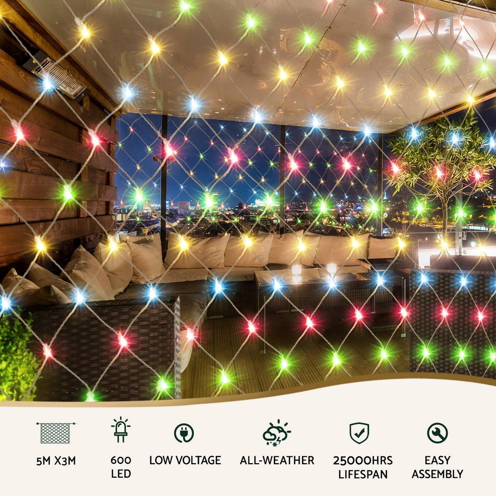 Christmas Lights 5Mx3M Net String Light 600 LED Colourful Beads - Occasions > Christmas > Outdoor Decorations & Lights - Rivercity House & Home Co. (ABN 18 642 972 209) - Affordable Modern Furniture Australia