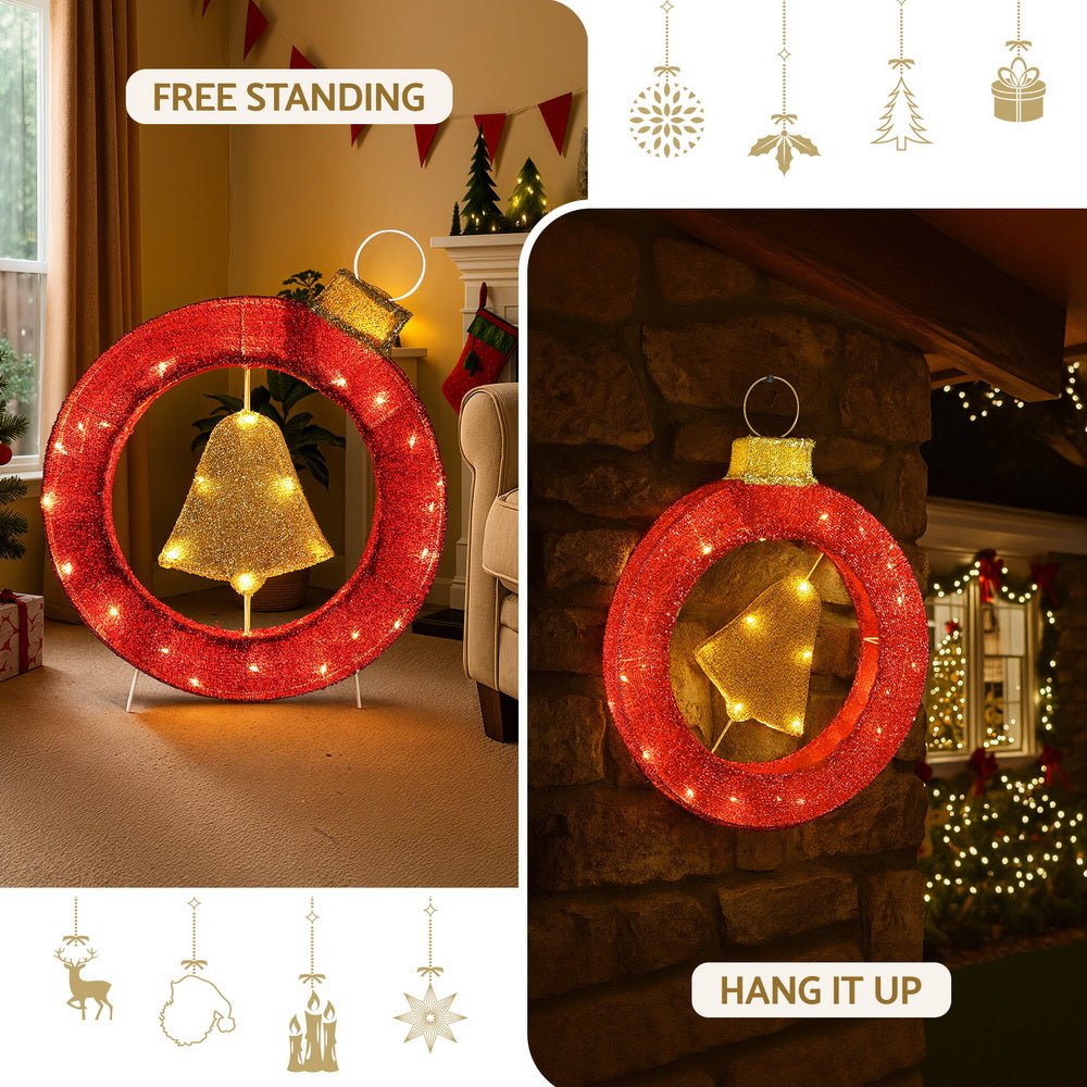 Christmas Lights 60cm Motif 30 LED Bell Wreath Xmas Decorations - Occasions > Christmas > Outdoor Decorations & Lights - Rivercity House & Home Co. (ABN 18 642 972 209) - Affordable Modern Furniture Australia