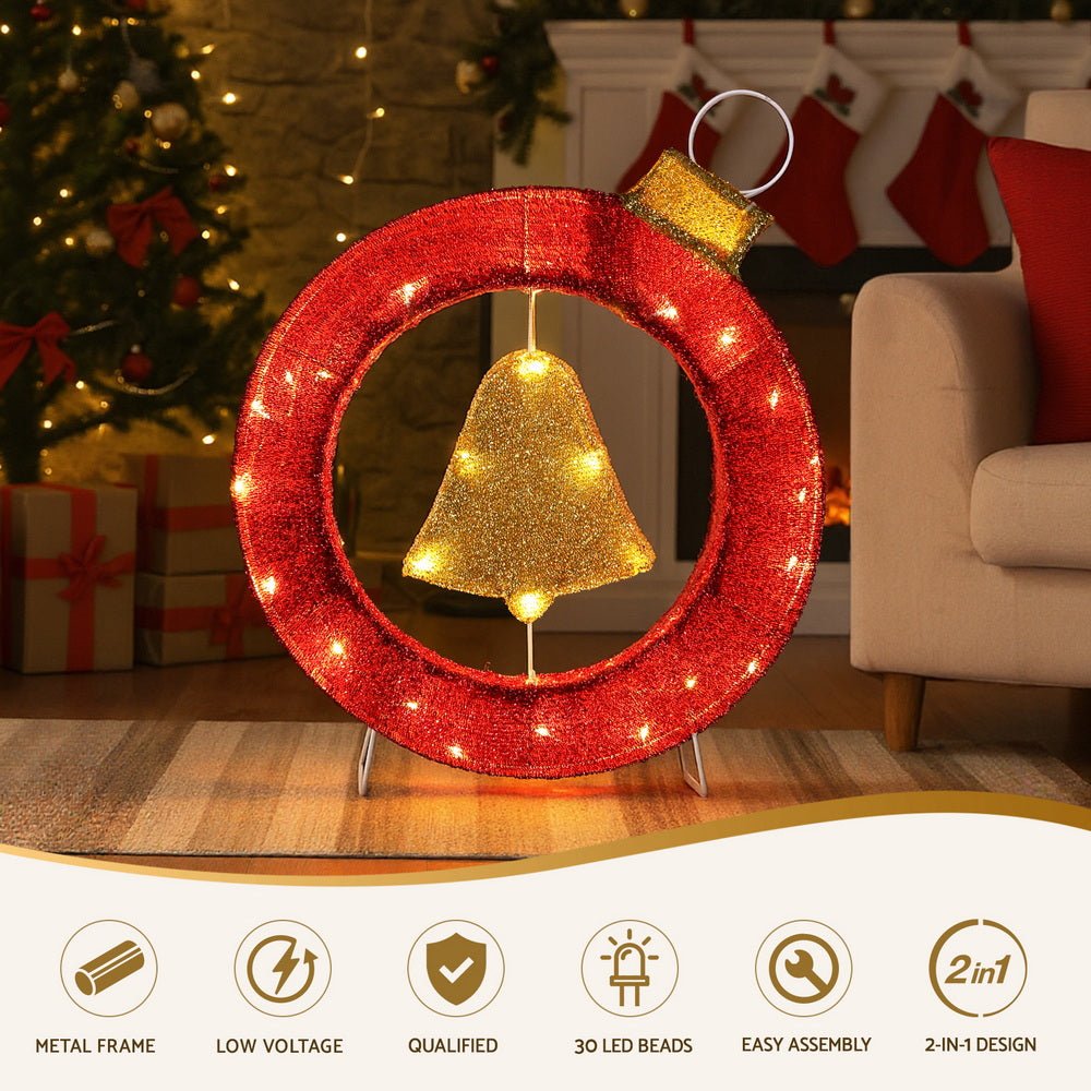 Christmas Lights 60cm Motif 30 LED Bell Wreath Xmas Decorations - Occasions > Christmas > Outdoor Decorations & Lights - Rivercity House & Home Co. (ABN 18 642 972 209) - Affordable Modern Furniture Australia