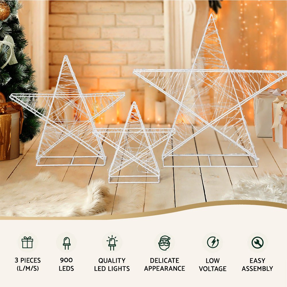 Christmas Lights 900 LED Fairy Light 3pcs Star Decorations Set - Occasions > Christmas > Outdoor Decorations & Lights - Rivercity House & Home Co. (ABN 18 642 972 209) - Affordable Modern Furniture Australia