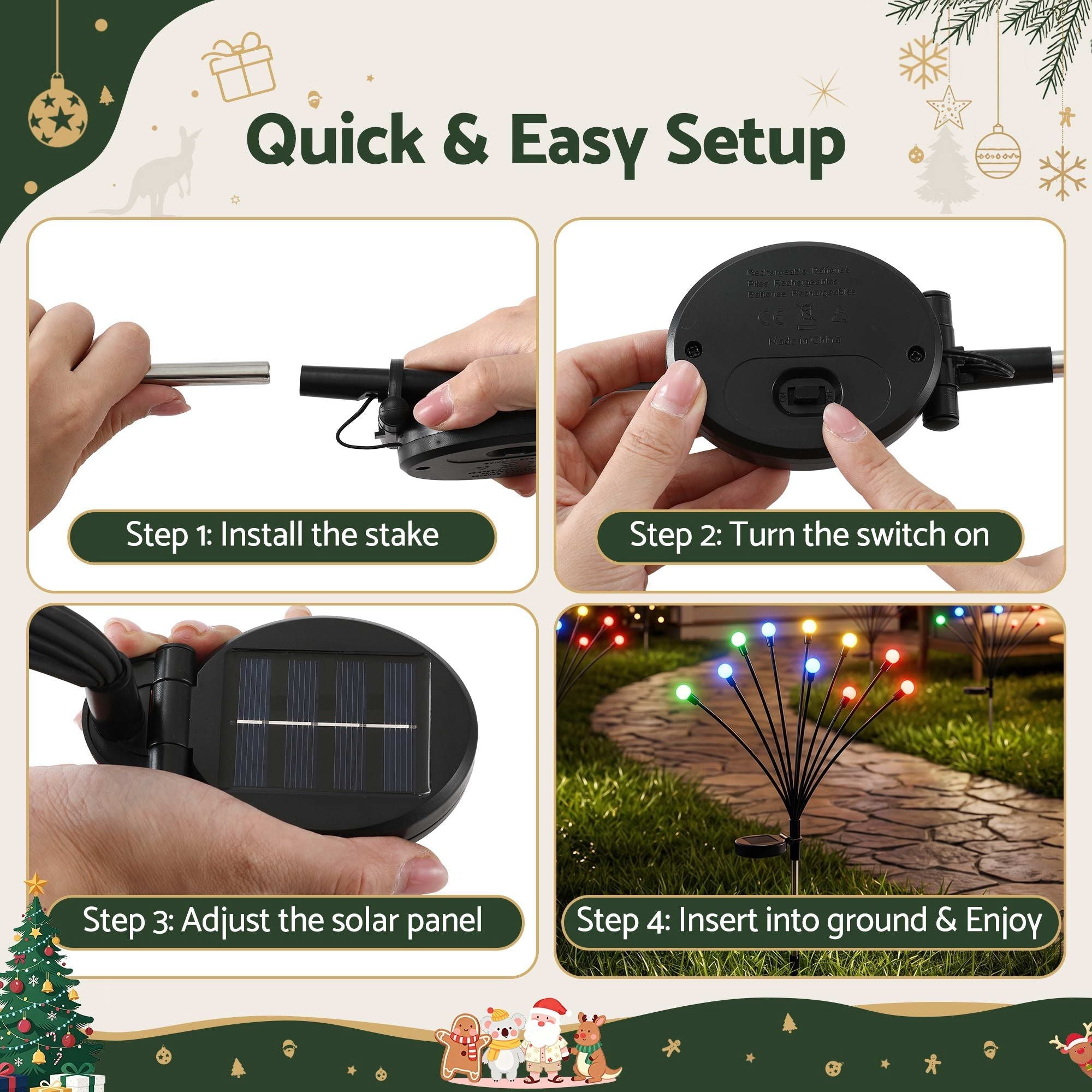 Christmas Lights Solar Firefly Lights Garden Decoration Path Lights Multicolour 3 Pack - Occasions > Christmas > Outdoor Decorations & Lights - Rivercity House & Home Co. (ABN 18 642 972 209) - Affordable Modern Furniture Australia