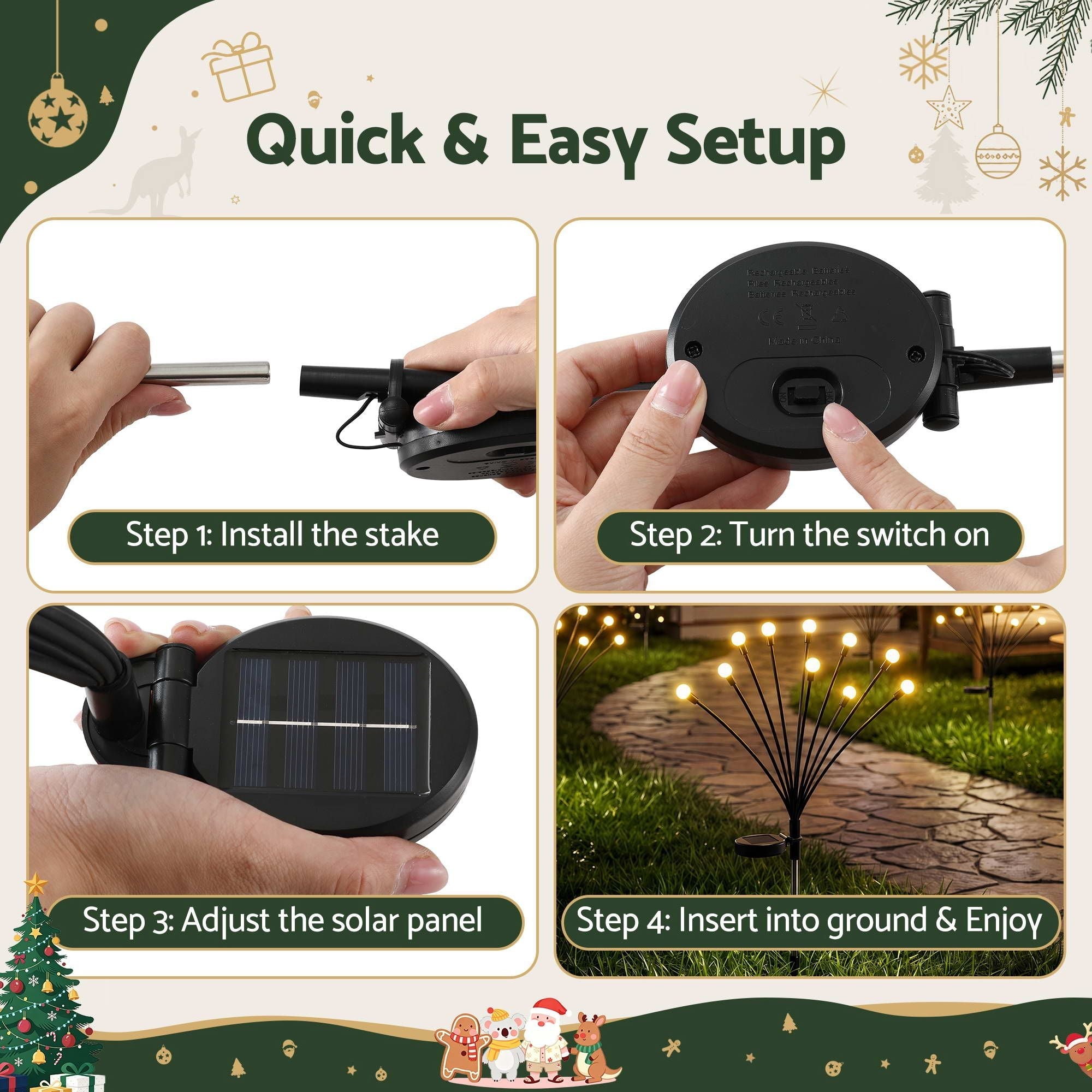 Christmas Lights Solar Firefly Lights Garden Decoration Path Lights Warm White 3 Pack - Occasions > Christmas > Outdoor Decorations & Lights - Rivercity House & Home Co. (ABN 18 642 972 209) - Affordable Modern Furniture Australia