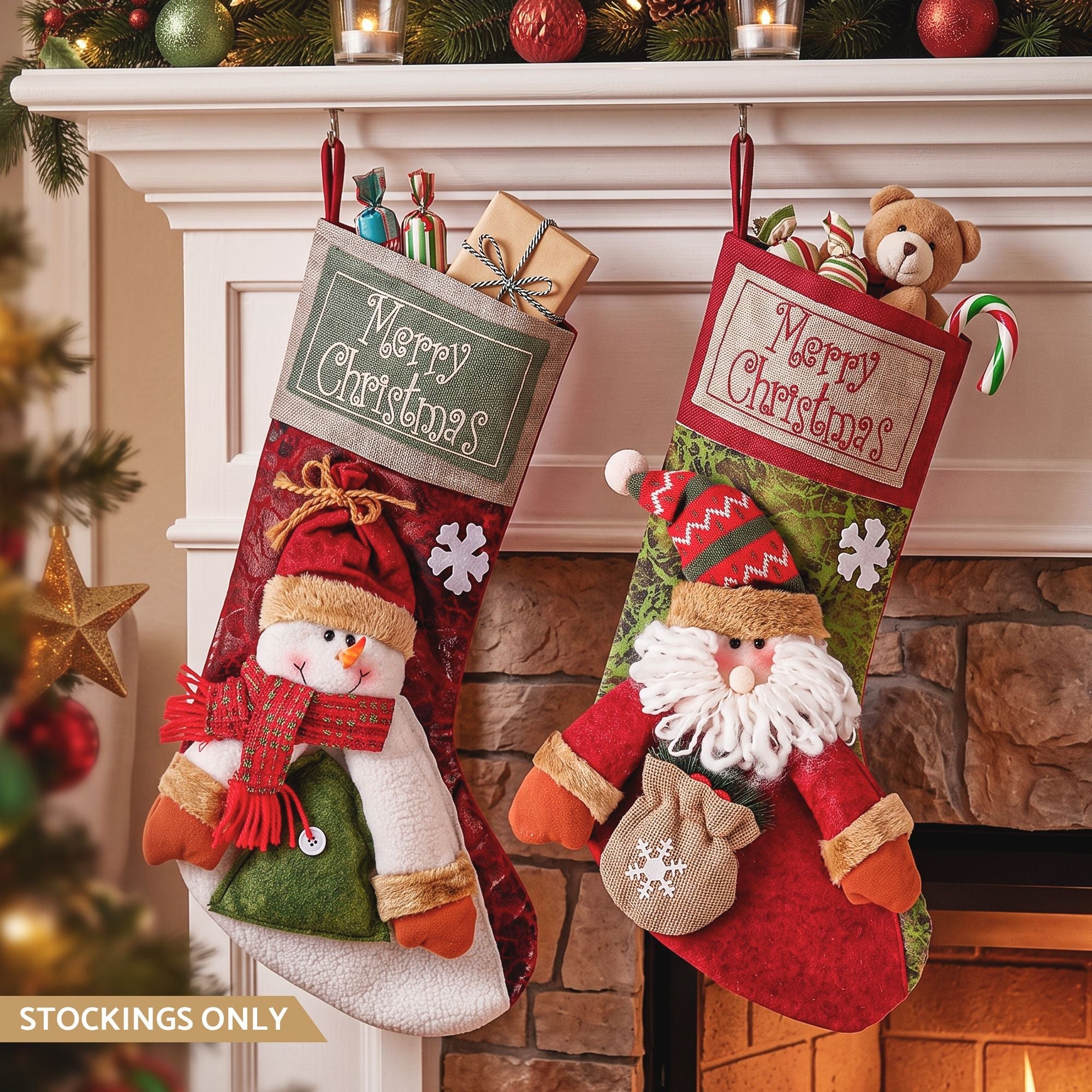 Christmas Stockings 2 Pack Large 3D Plush Santa Snowman 43.5cm Christmas Decor for Family Holiday Christmas Party Decorations - Occasions > Christmas > Christmas Decorations - Rivercity House & Home Co. (ABN 18 642 972 209) - Affordable Modern Furniture Australia
